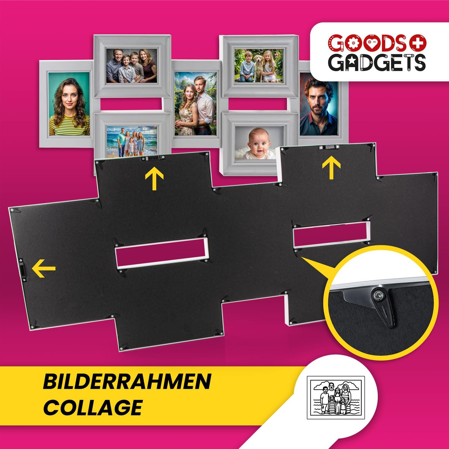 Bilderrahmen-Collage Grau – Wand-Galerierahmen für 7 Fotos