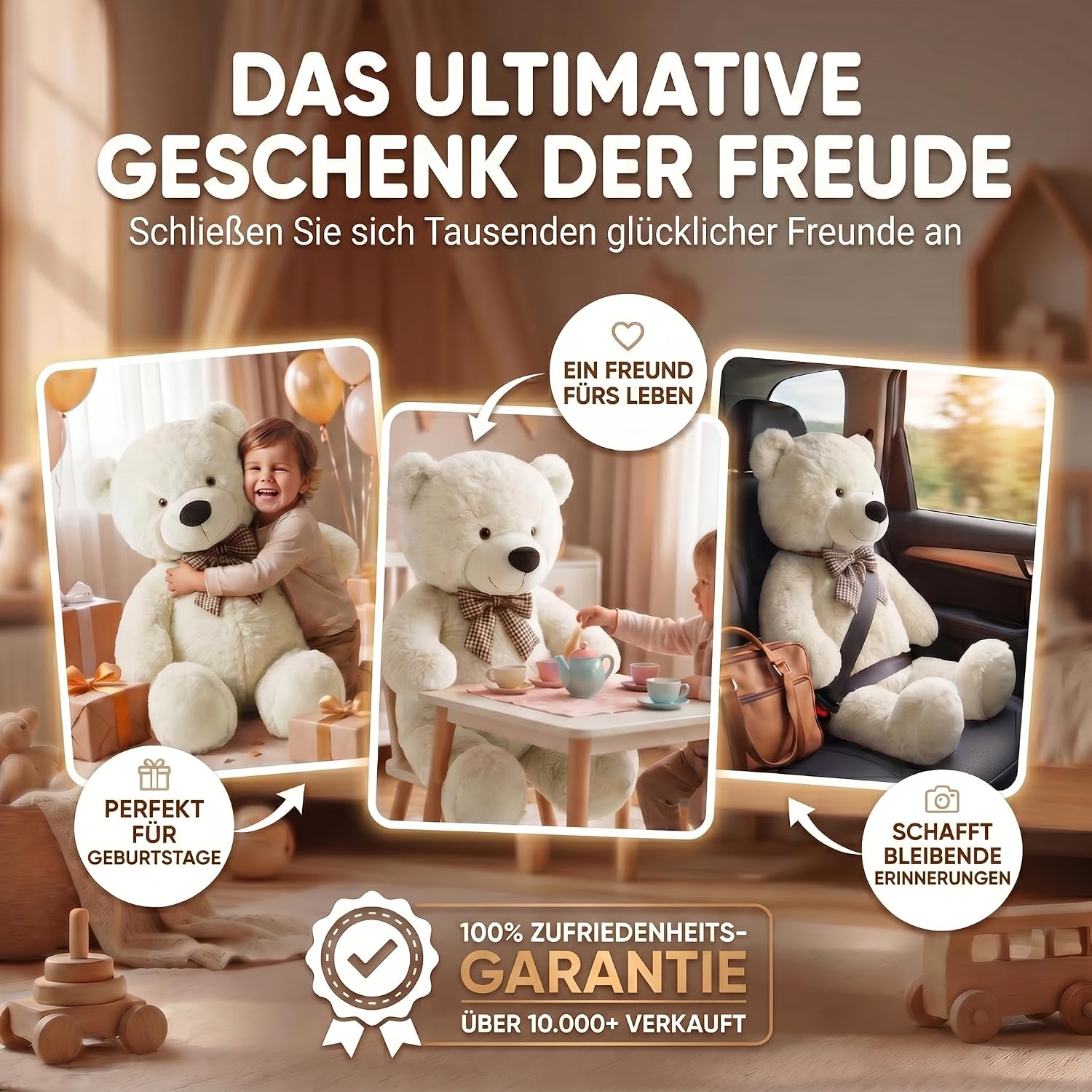 Riesen Teddybär 120 cm XXL – Kuscheliger Plüschbär Hellbraun