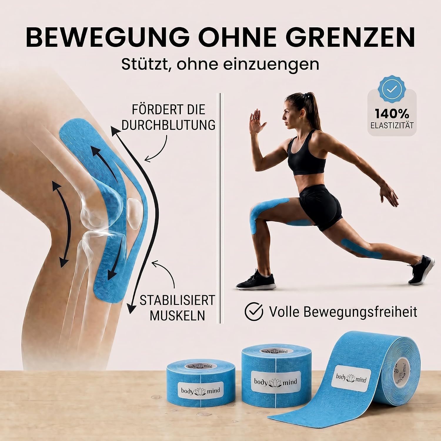 Kinesiologie-Tape 5cm x 5m – Elastisches Physio-Sporttape