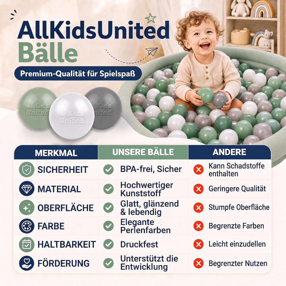 Bällebad-Bälle Grün/Grau/Weiß #Farbe_Grün/Grau/Weiß