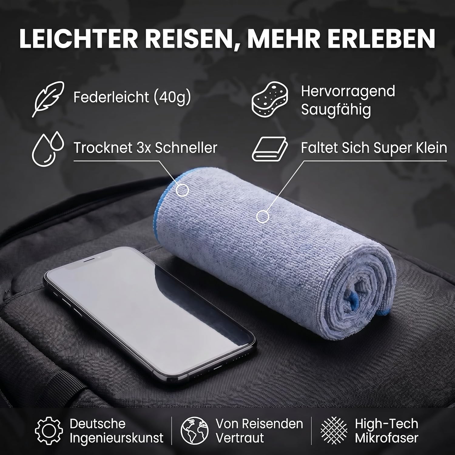 Mikrofaser Reisehandtuch 80x40 cm - Kompaktes Sporthandtuch