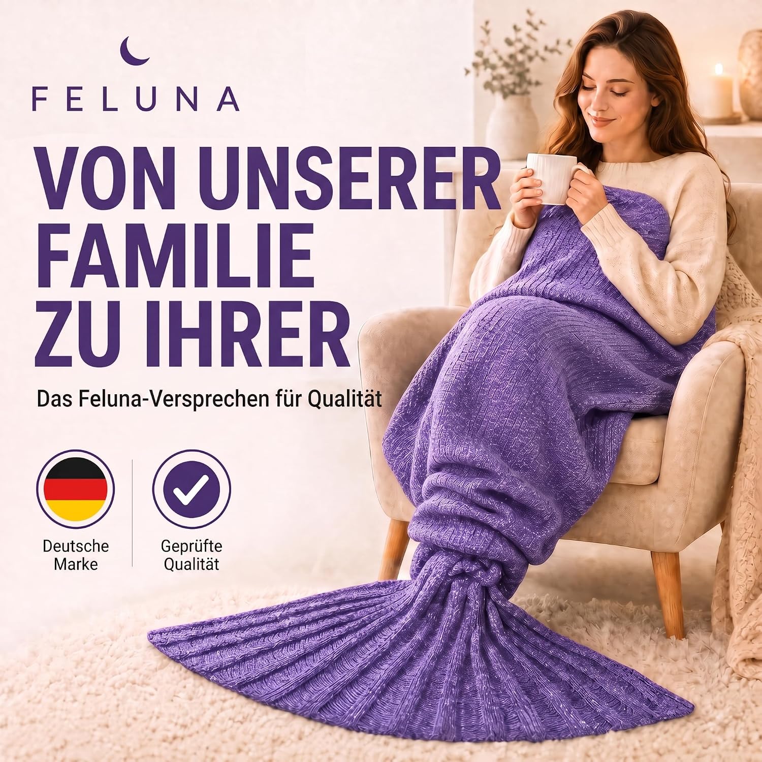 Feluna Meerjungfrau Kuscheldecke – 180x85 cm – Weiche Strickdecke