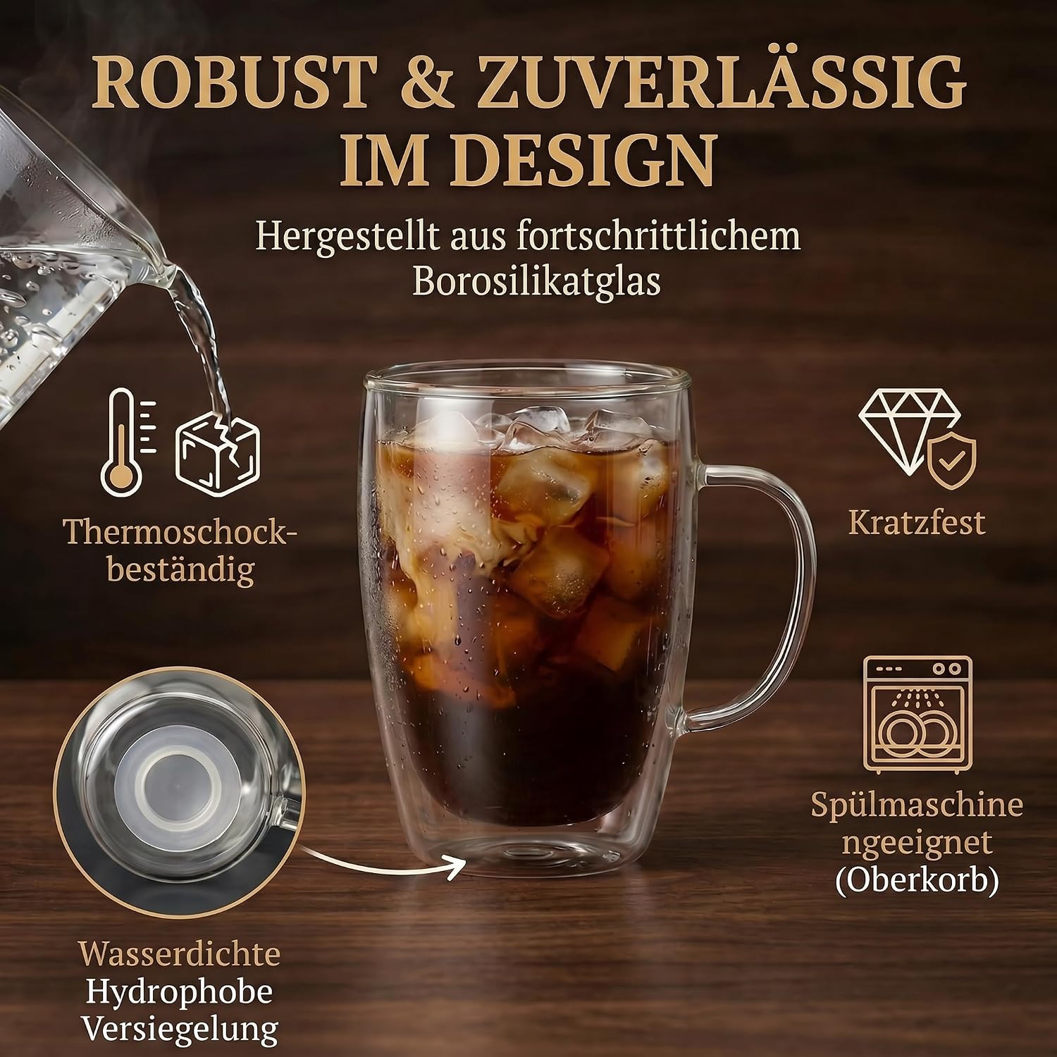 Doppelwandige Thermo-Tasse aus Glas 300ml - Hitzebeständig