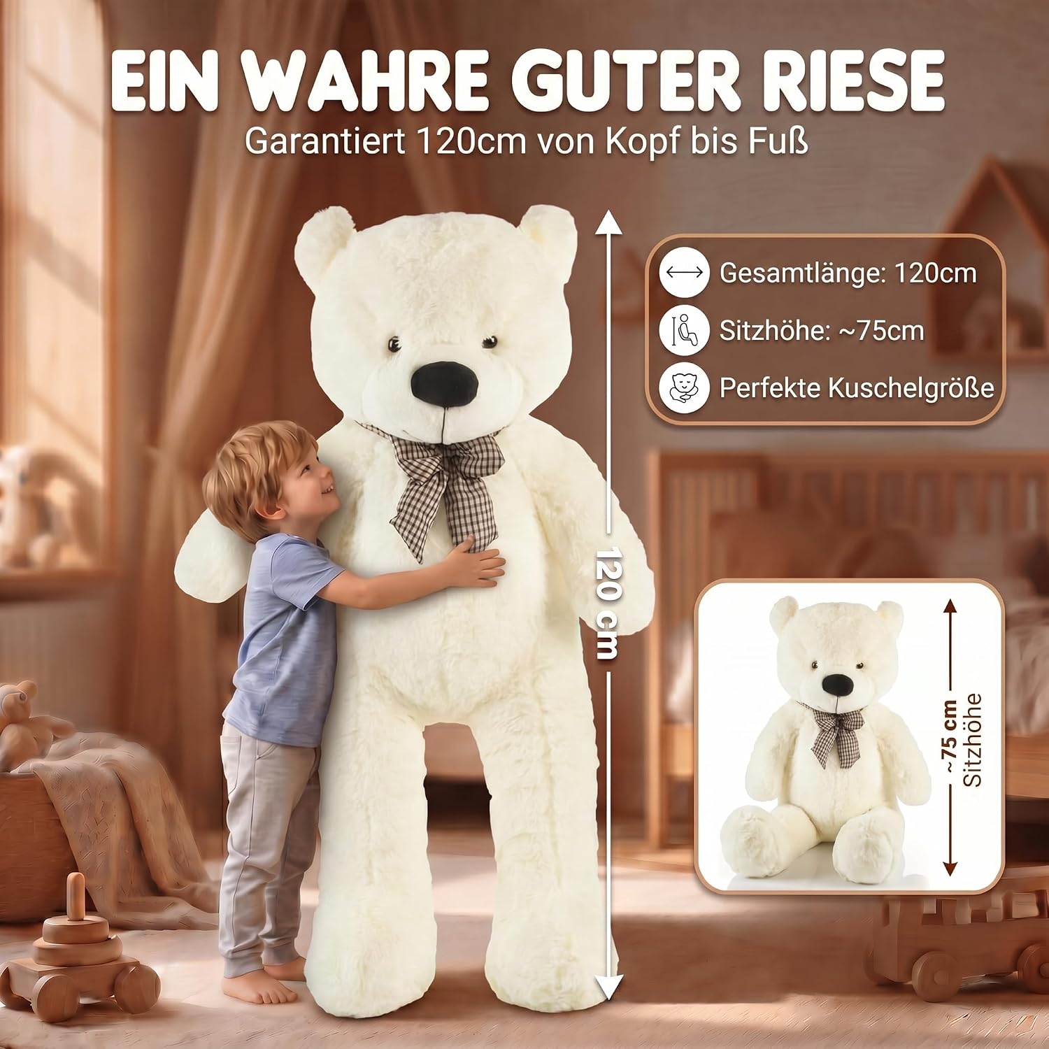 Riesen Teddybär 120 cm XXL – Kuscheliger Plüschbär Hellbraun