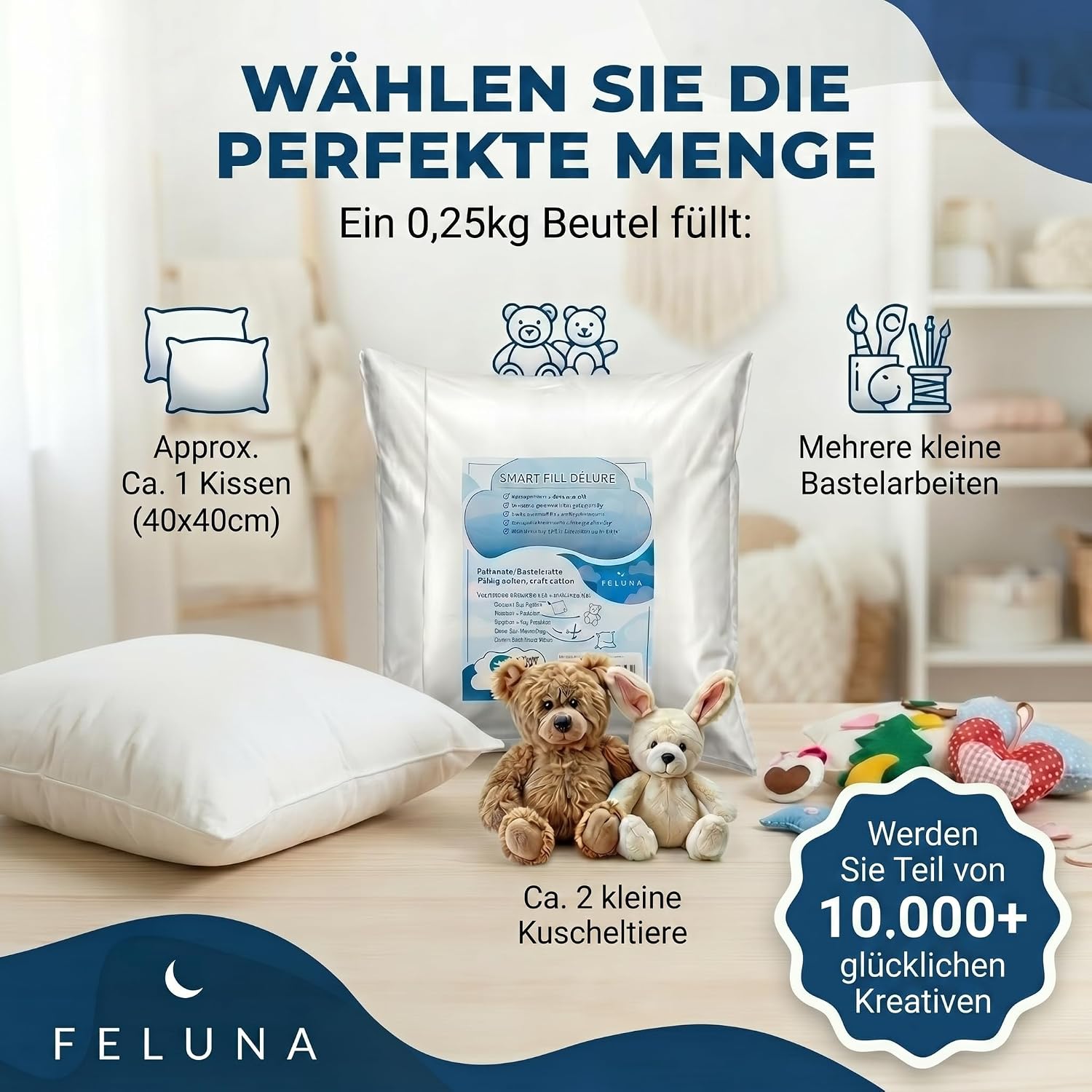 Premium Füllwatte 100% Öko-Tex Polyester für Kissen & Basteln