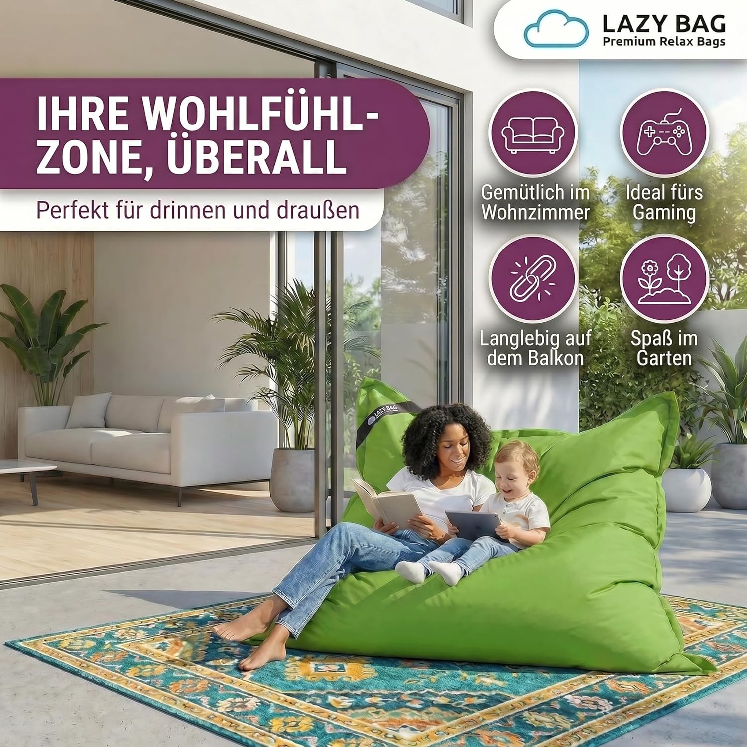 LazyBag Outdoor Sitzsack Junior – Wasserfestes Sitzkissen für Kinder