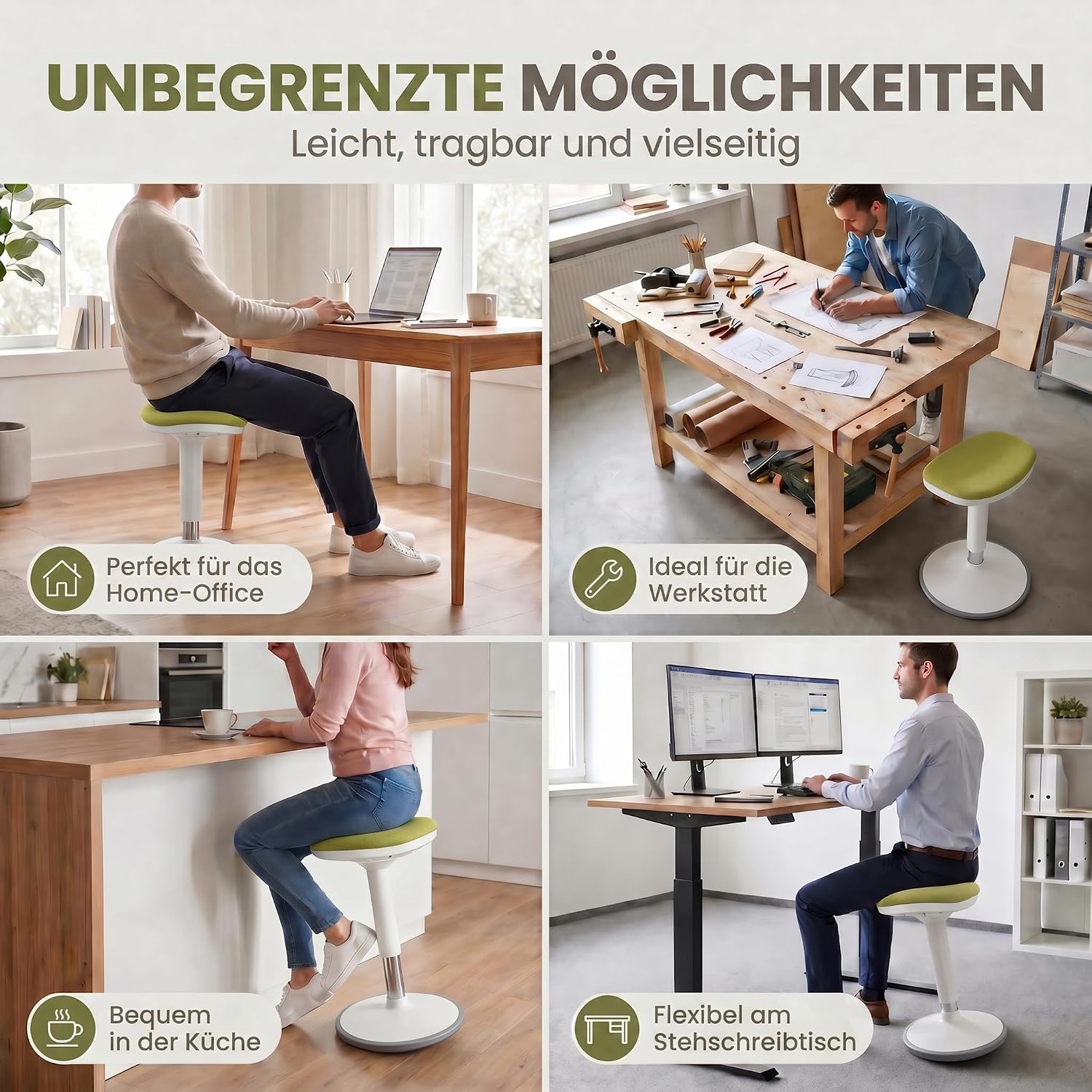 Ergonomischer Stehhocker 35-45cm - Höhenverstellbare Stehhilfe