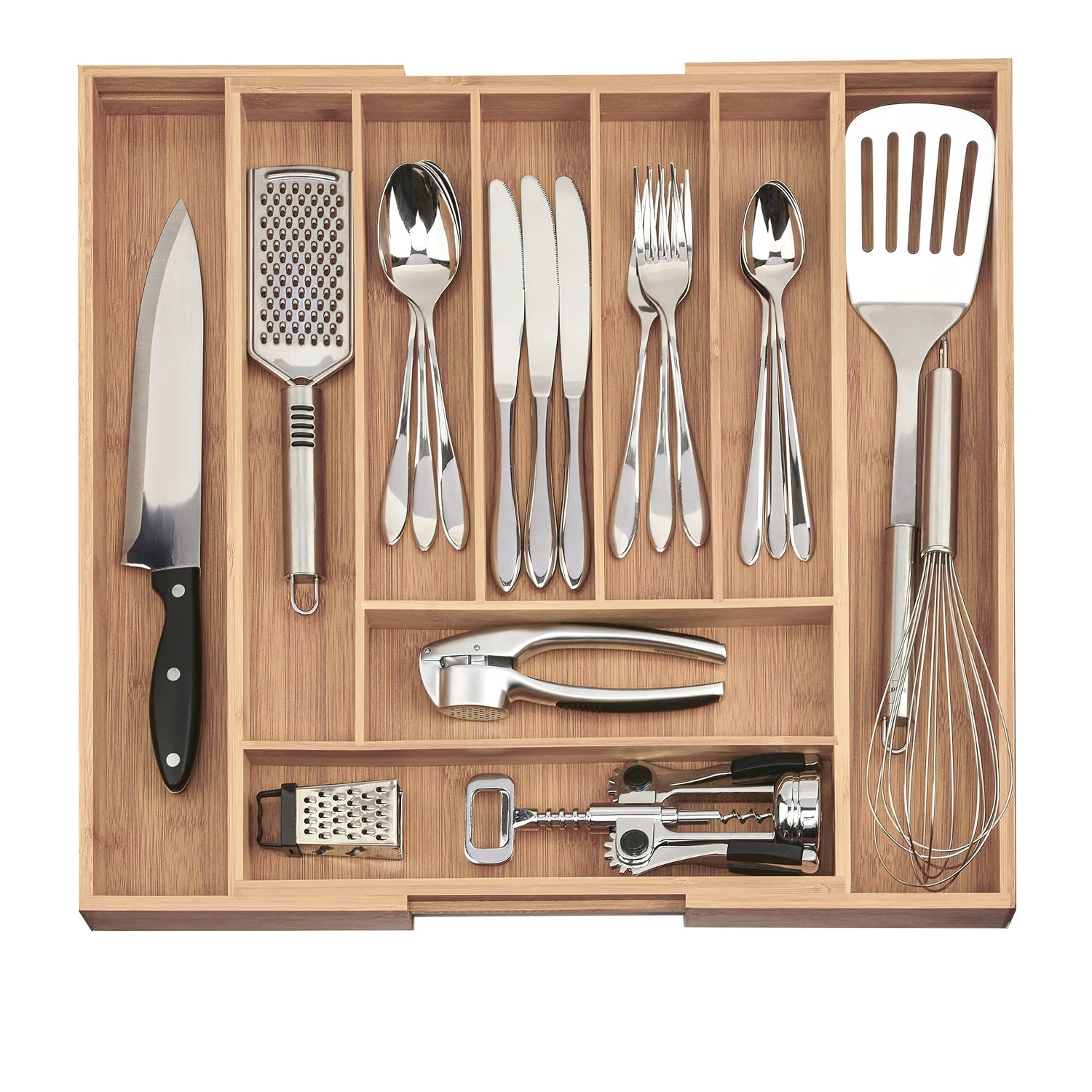 Holz Besteckeinsatz - Schubladeneinsatz Besteckkasten aus Bambus