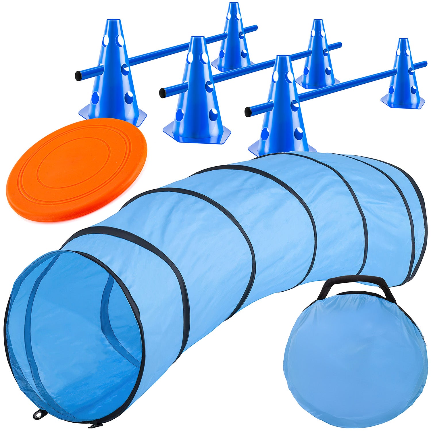 Agility Hundetunnel Set, inkl. Frisbee und Hürden für Spiel und Training