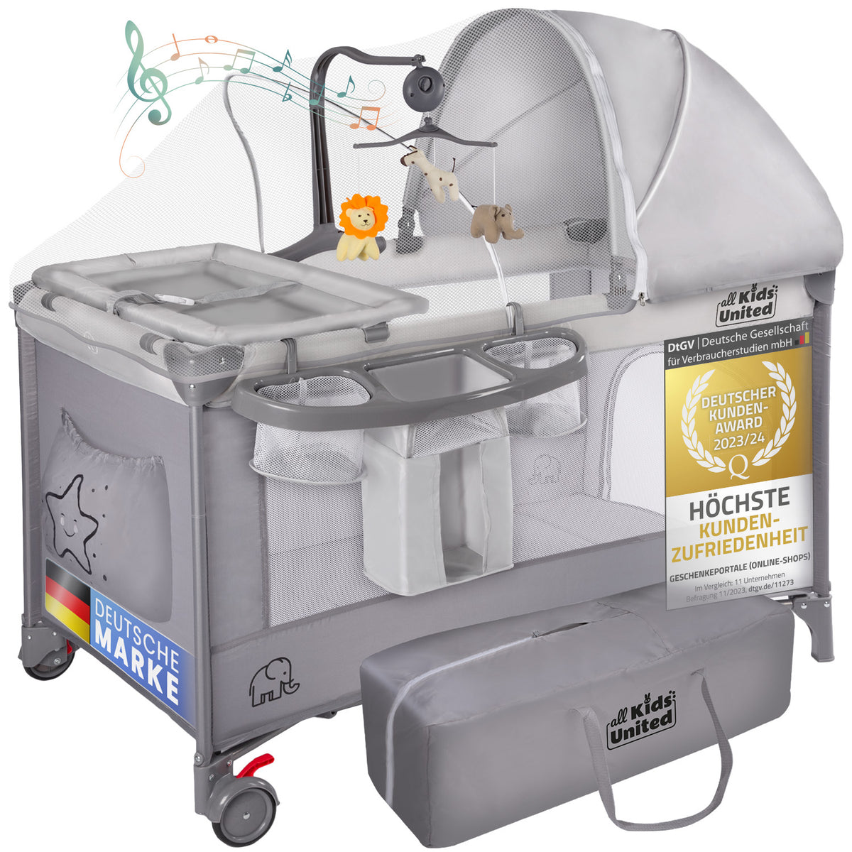 Baby Reisebett mit Wickelauflage & Mobile - Faltbar & Kompakt