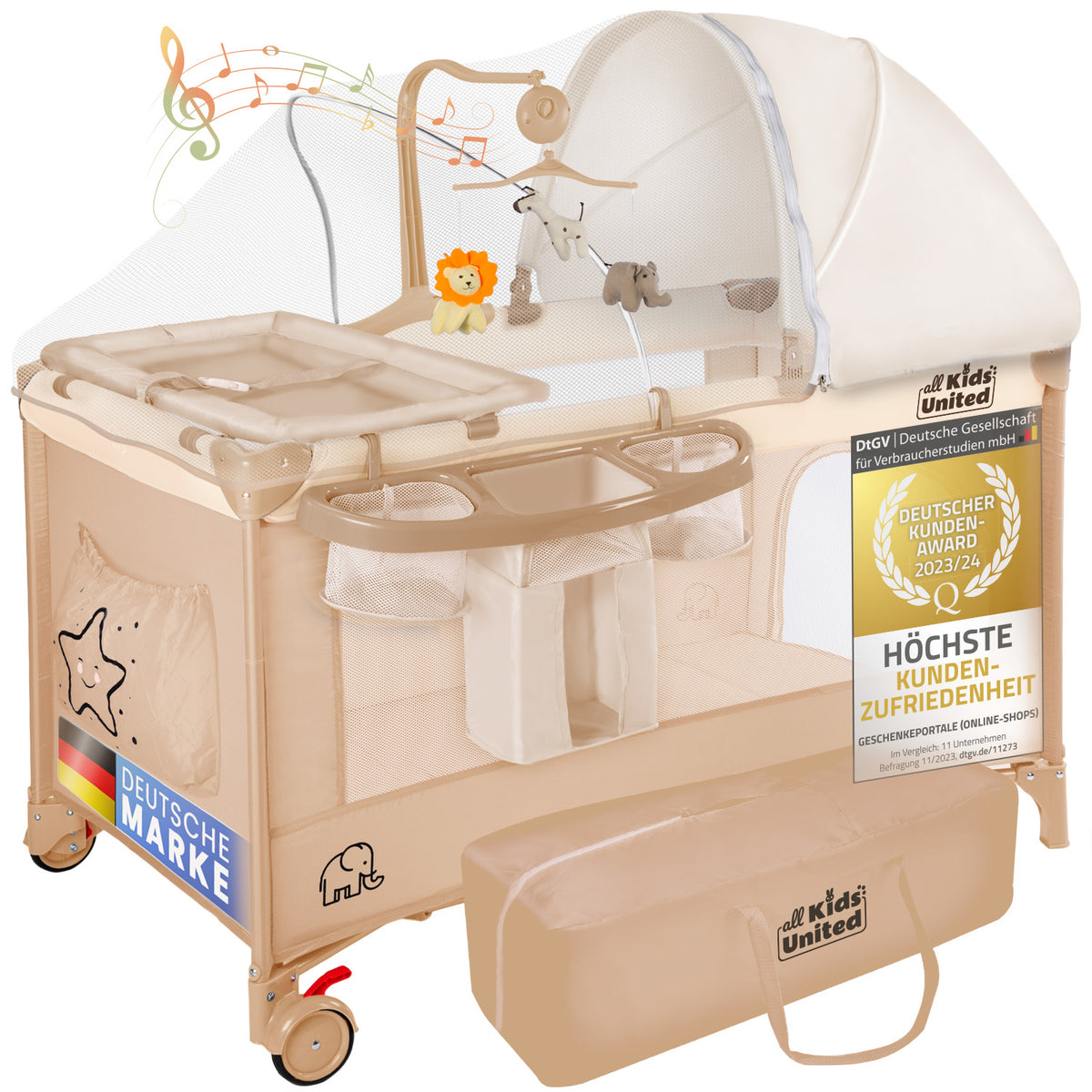 Baby Reisebett mit Wickelauflage & Mobile - Faltbar & Kompakt