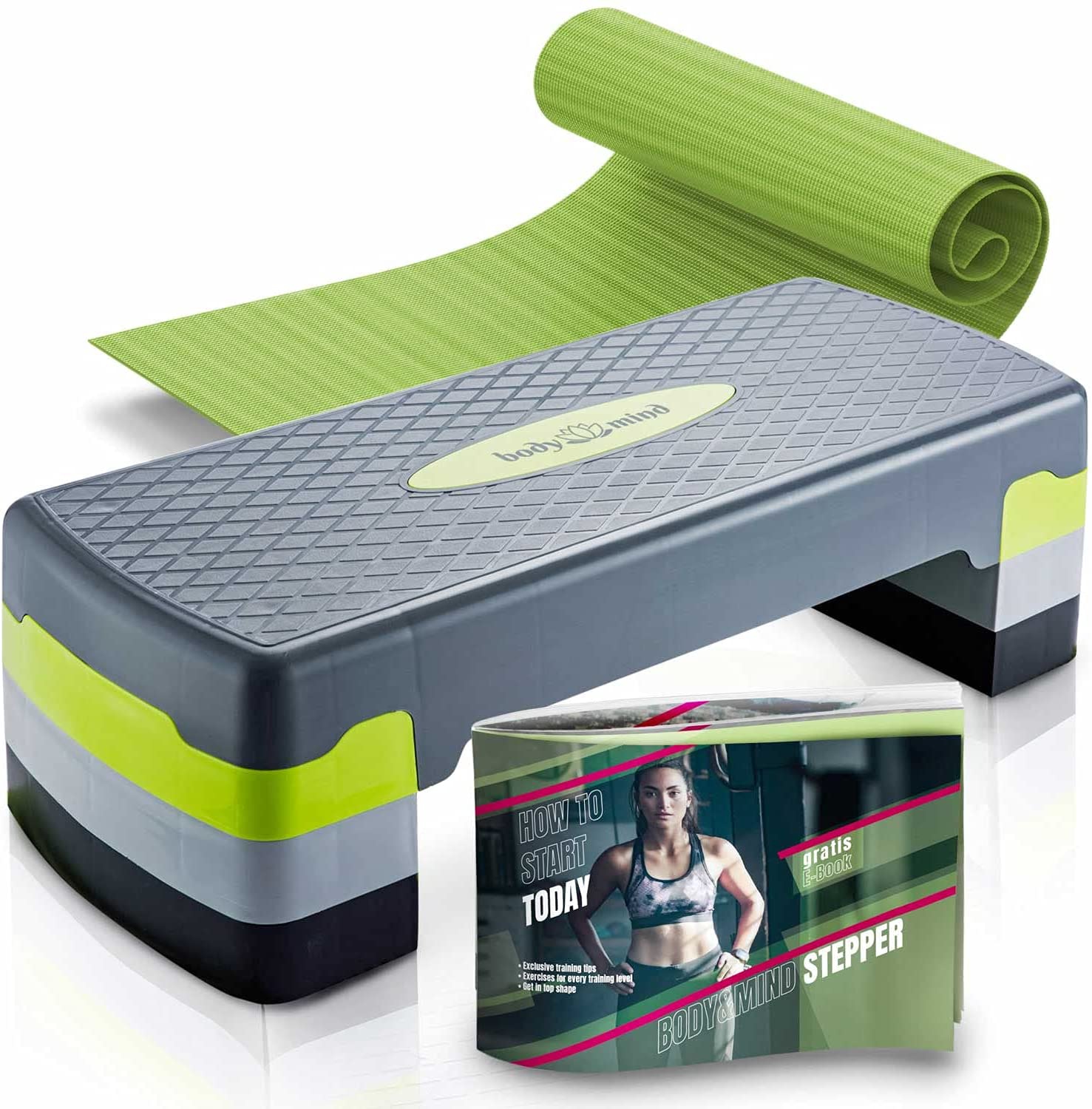 Aerobic Stepper - 3 Stufen Fitness Steppbrett mit Anti-Rutsch-Matte