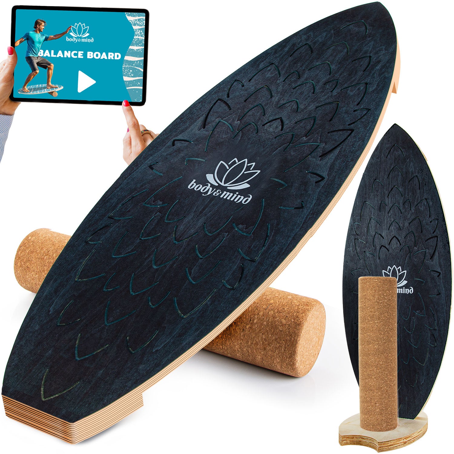 Balance-Board Surfbrett - Balance-Board mit Korkrolle & Ständer