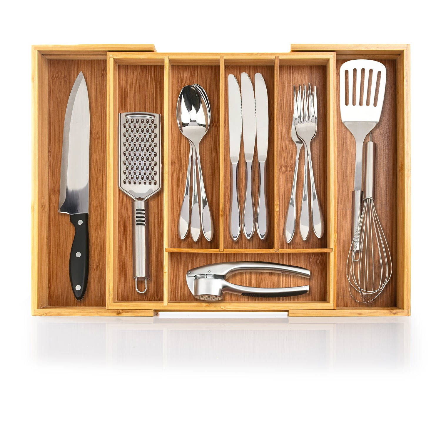 Holz Besteckeinsatz - Schubladeneinsatz Besteckkasten aus Bambus