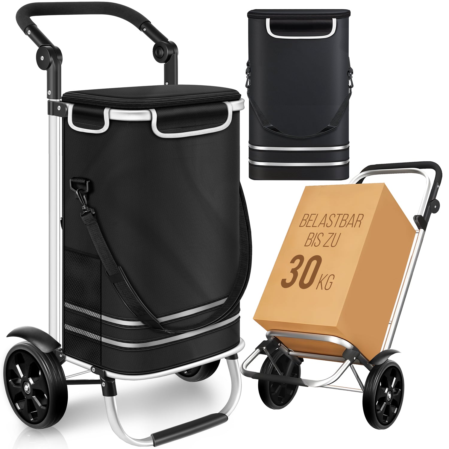 3in1 Klappbarer Einkaufstrolley, Transportwagen inkl. Kühlfach