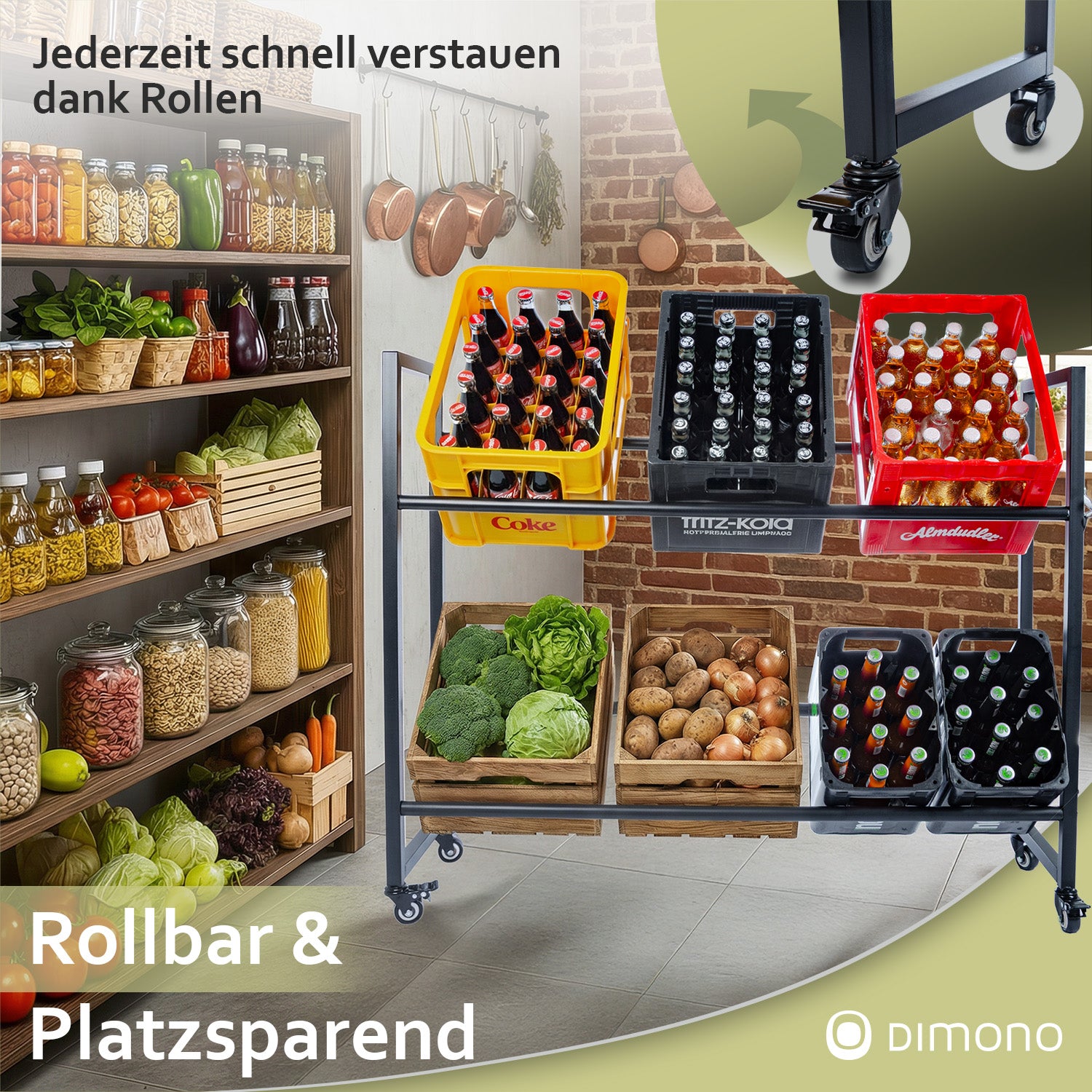 Rollbares Getränkekistenregal aus Metall