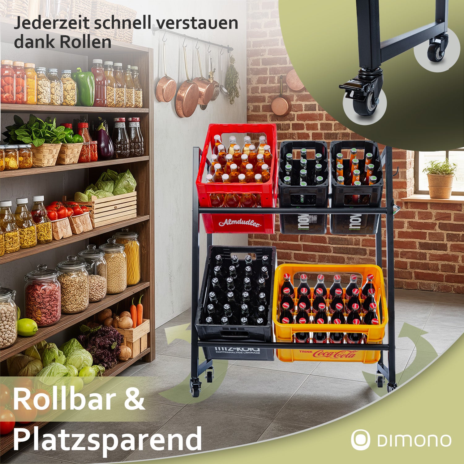 Rollbares Getränkekistenregal aus Metall