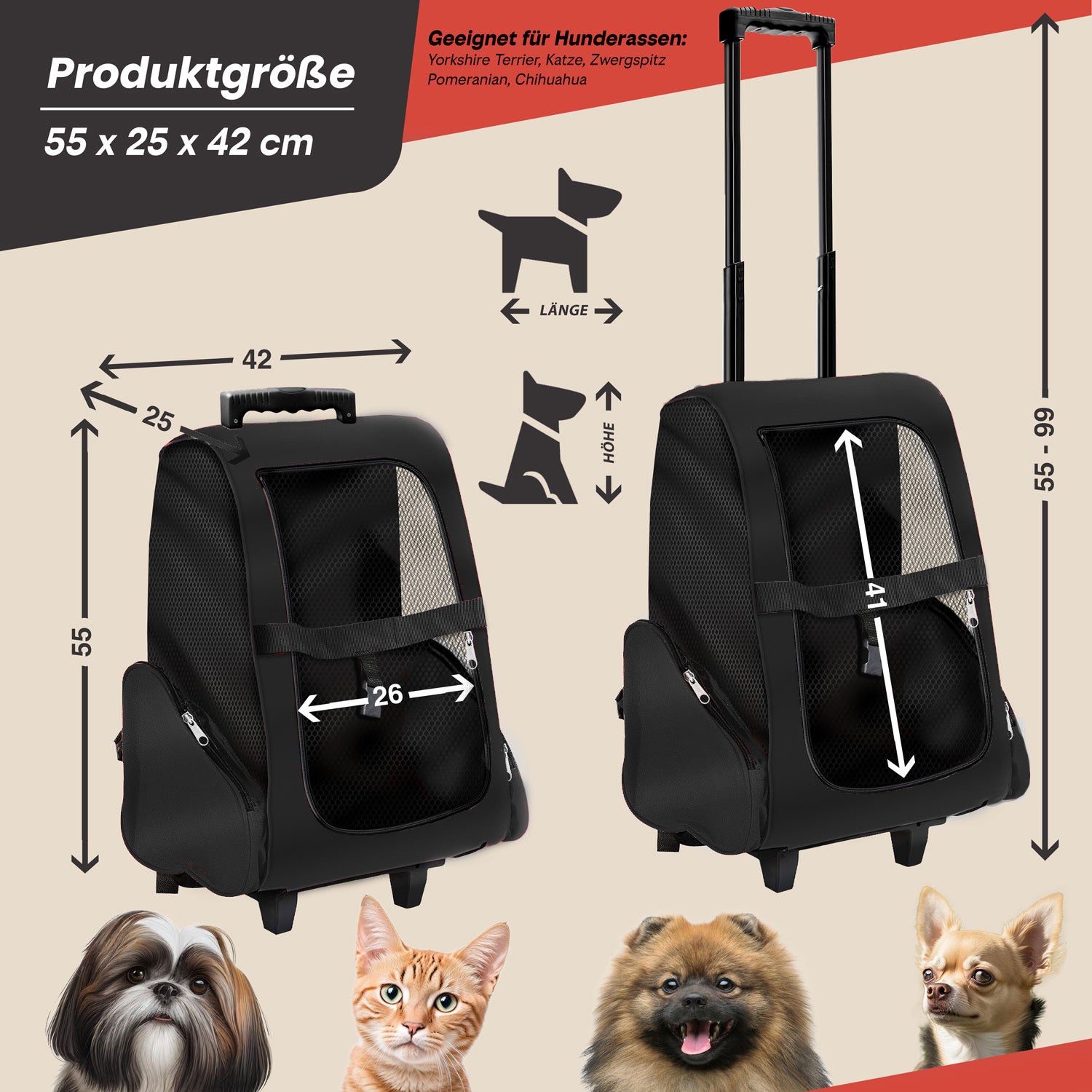 Hunde Trolley - Petbag Rucksack für Hunde - Hundetrolley