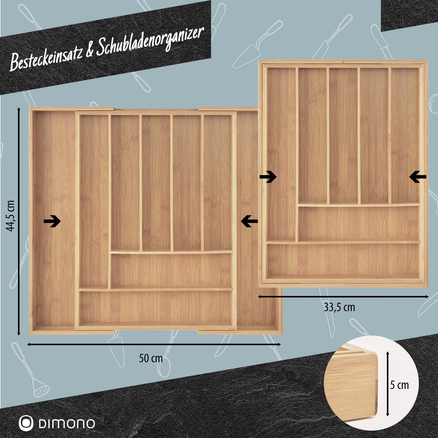 Holz Besteckeinsatz - Schubladeneinsatz Besteckkasten aus Bambus