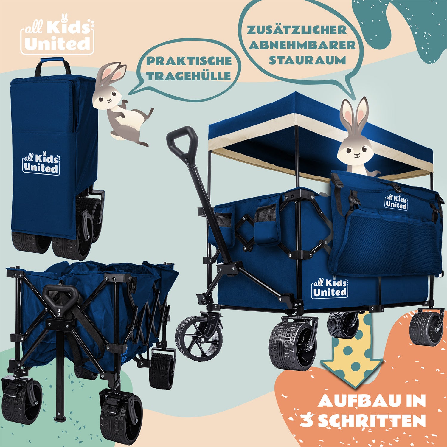 Faltbarer Bollerwagen - Strand-Buggy mit XXL Geländeräder und Bremse