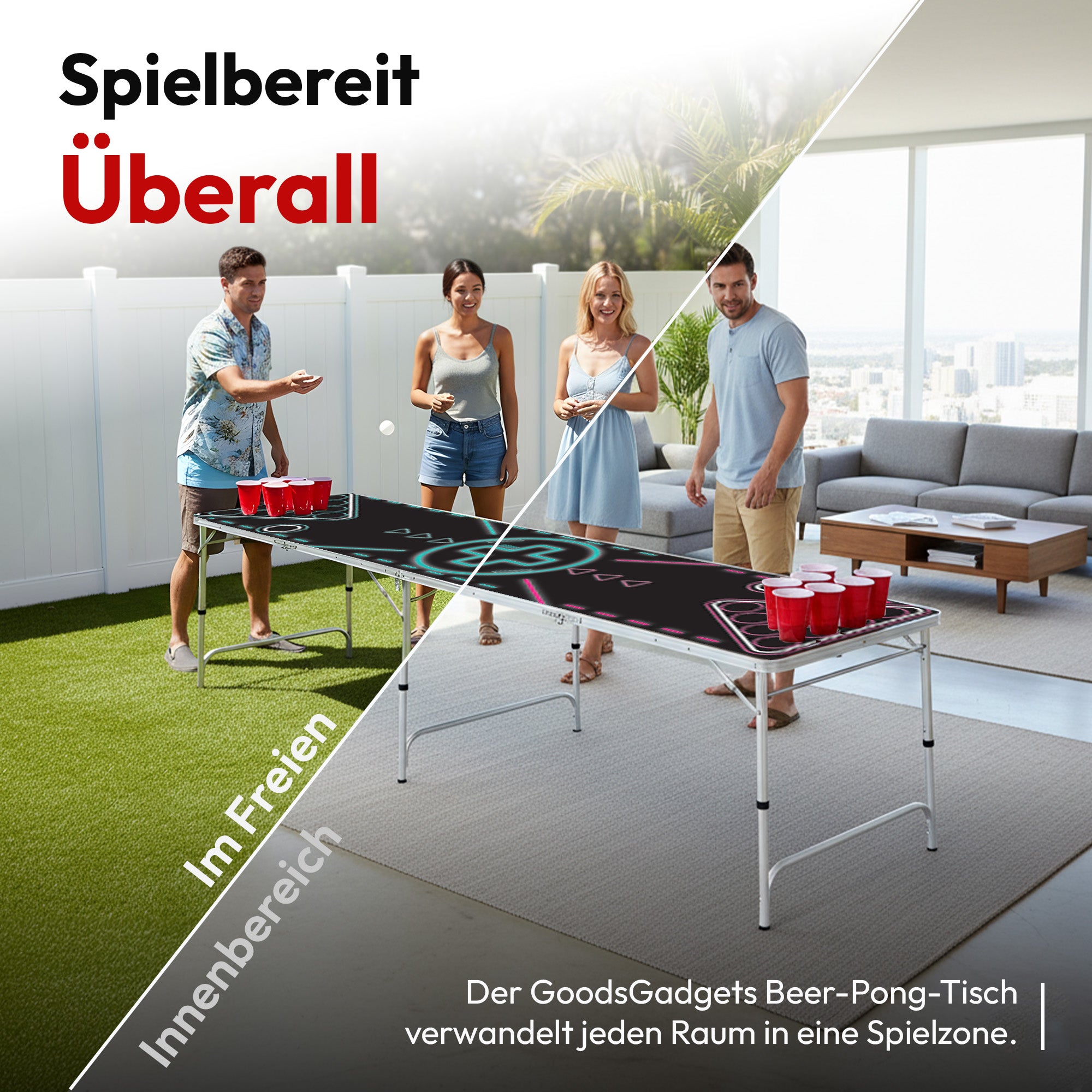 Klappbarer Bierpong-Tisch Set - Praktischer Beer Pong Tisch