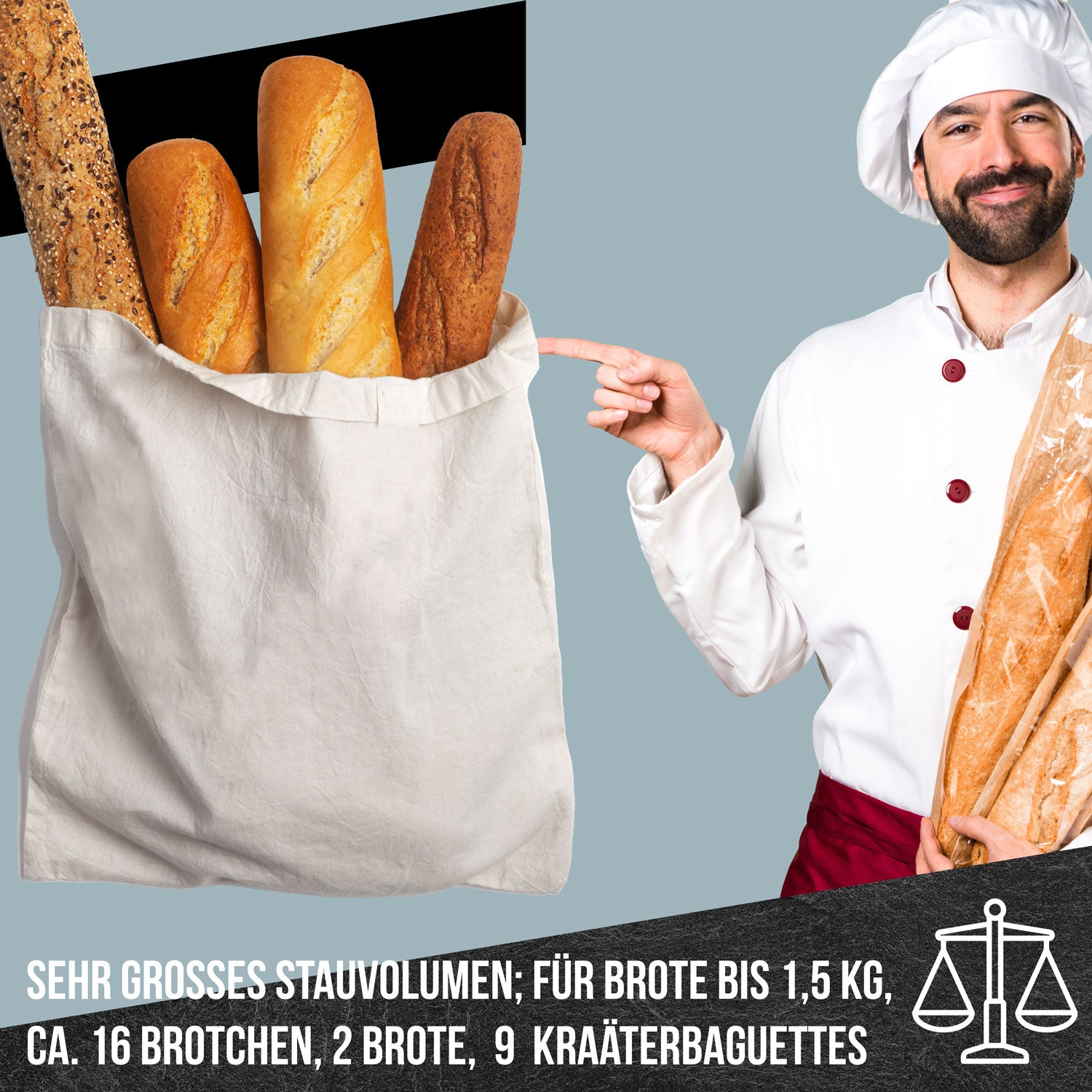 3er Set Brotbeutel aus 100% Baumwolle Obst & Gemüsebeutel in 3 Größen