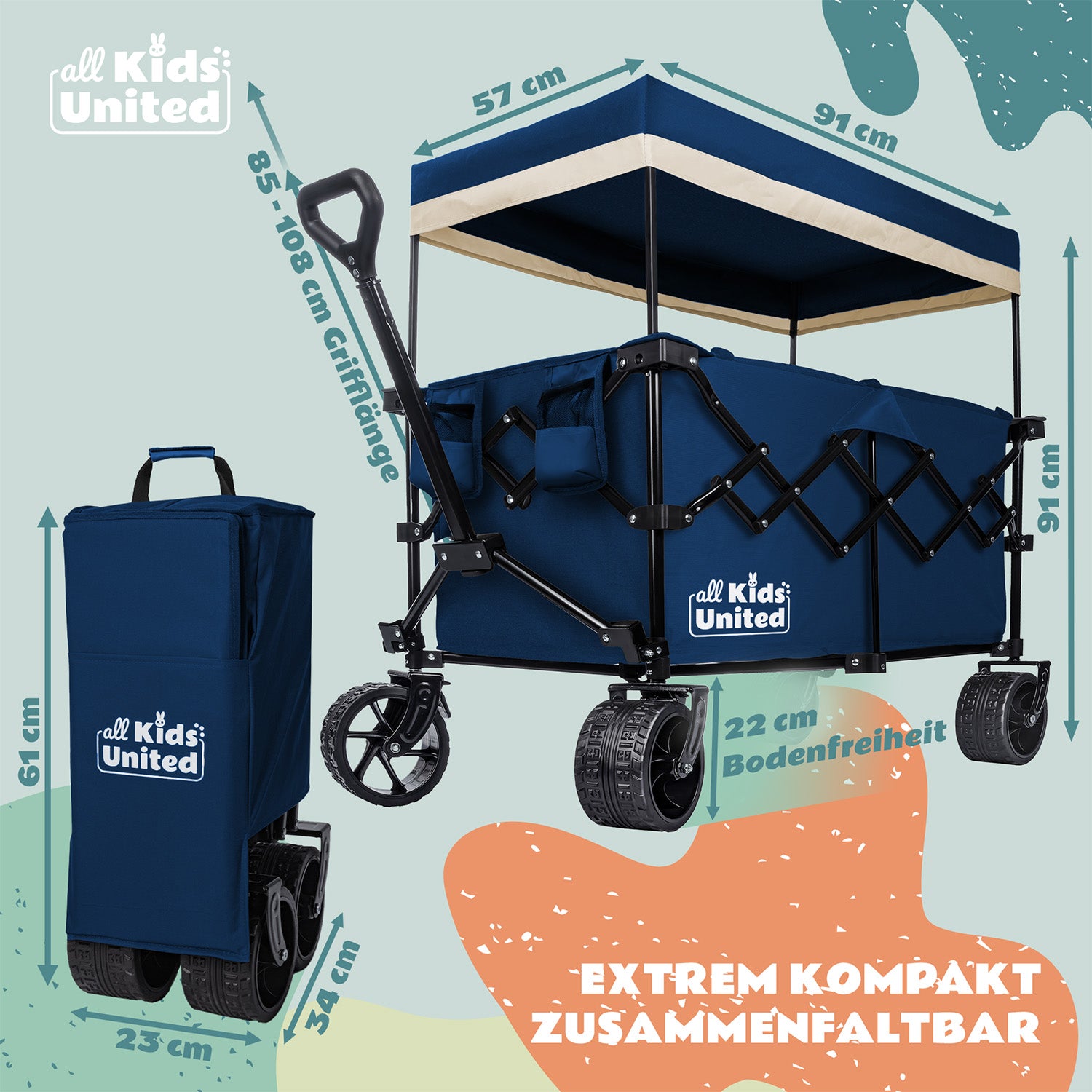 Faltbarer Bollerwagen - Strand-Buggy mit XXL Geländeräder und Bremse