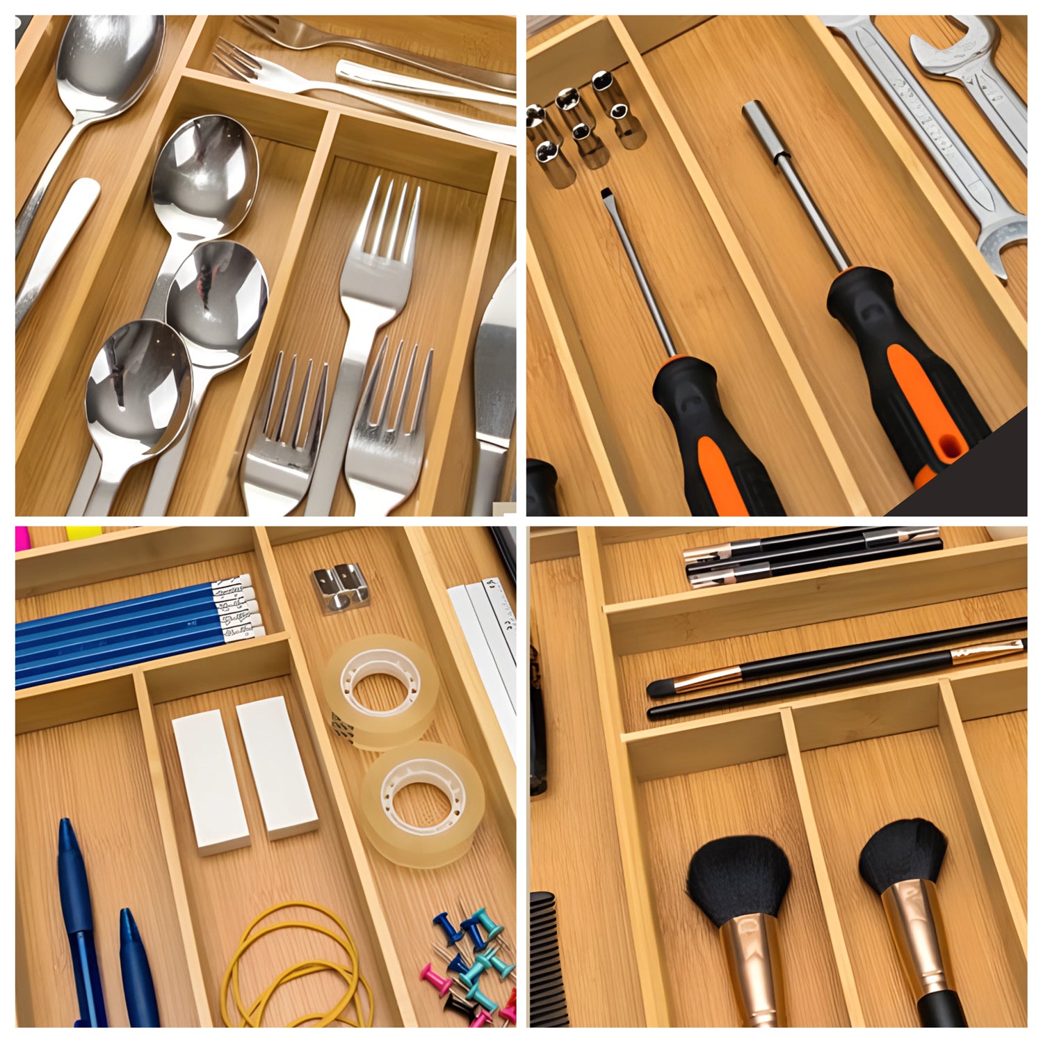 Holz Besteckeinsatz - Schubladeneinsatz Besteckkasten aus Bambus