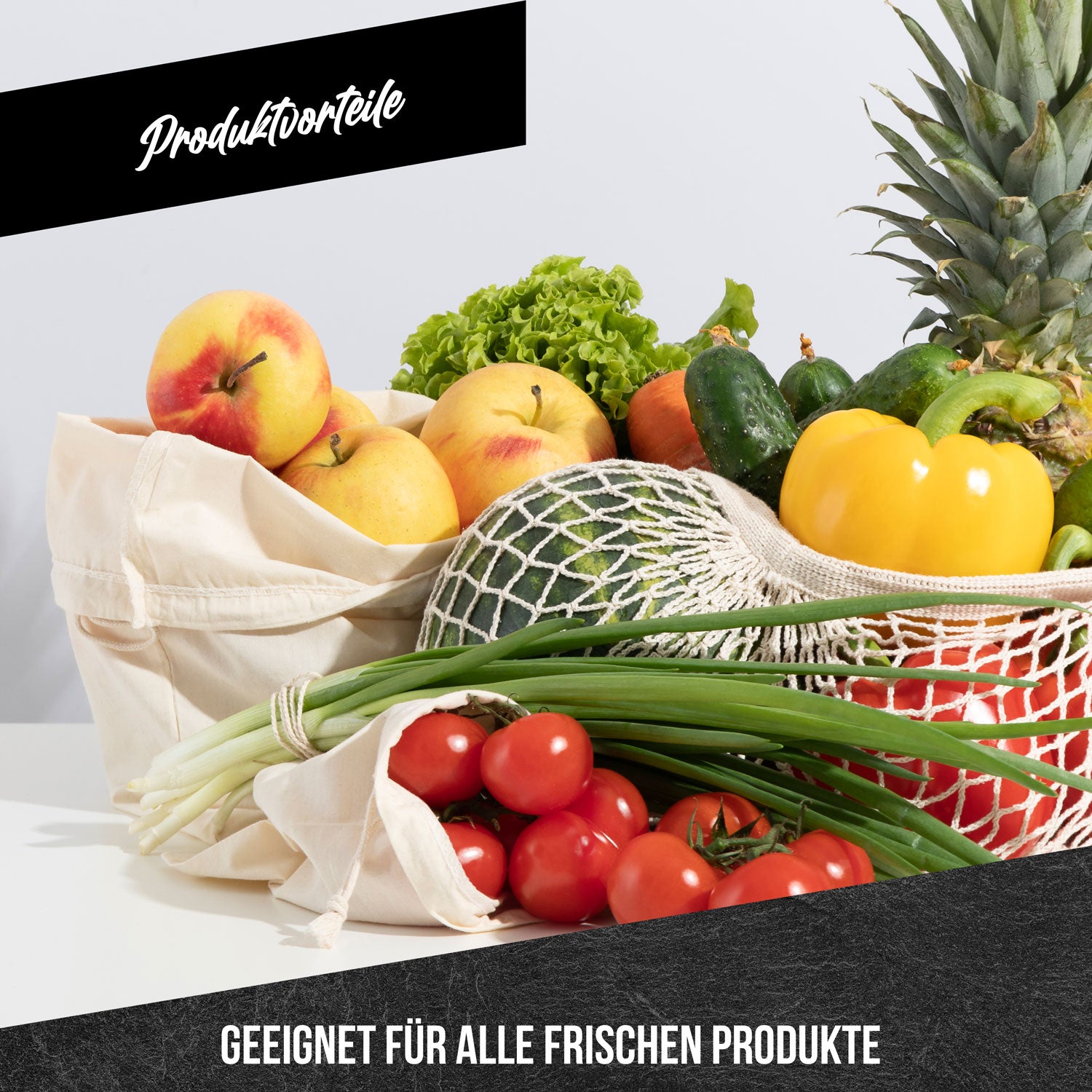 3er Set Brotbeutel aus 100% Baumwolle Obst & Gemüsebeutel in 3 Größen