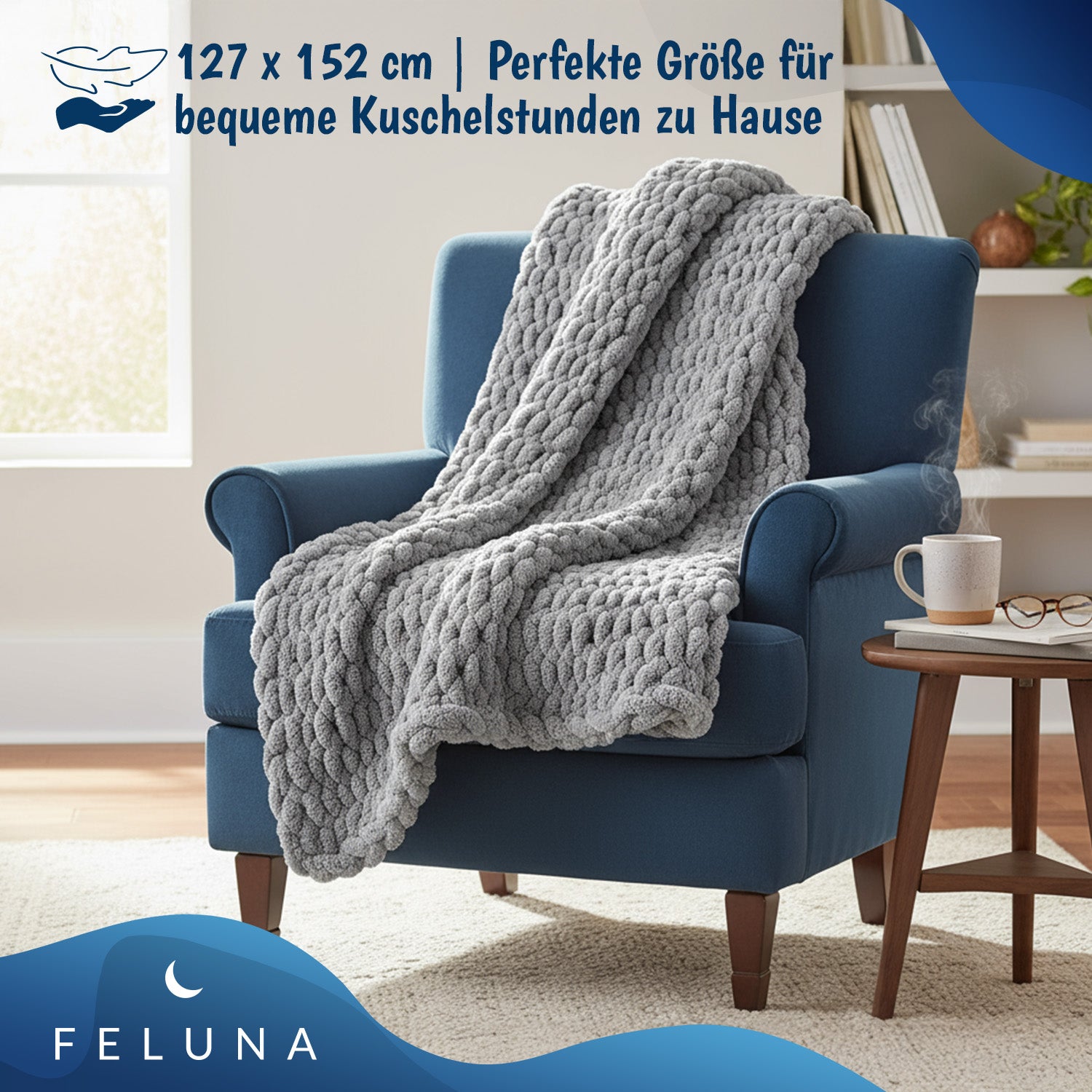Grob gestrickte Kuscheldecke - Flauschige Wolldecke für Wohnzimmer & Gästezimmer