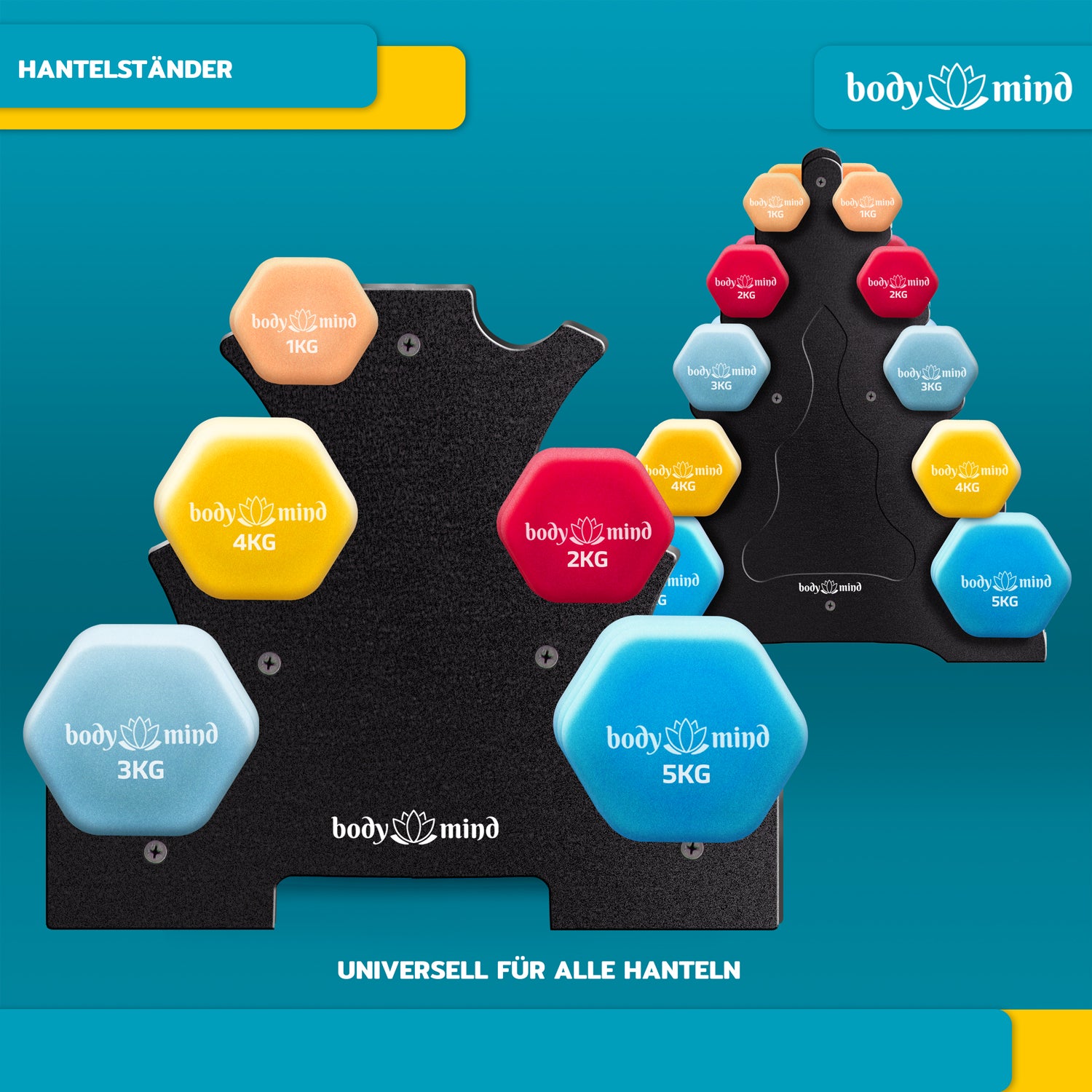 Hantelständer Sets mit Neopren Kurzhanteln – 3- oder 5-stufig für dein Home-Gym
