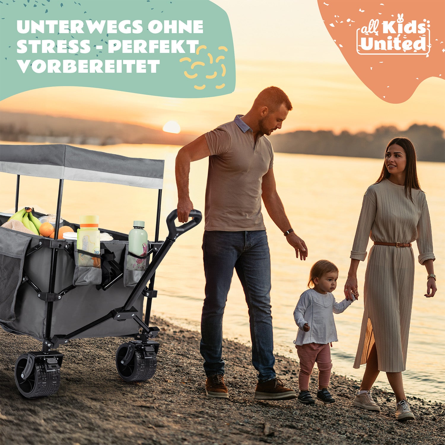 Faltbarer Bollerwagen - Strand-Buggy mit XXL Geländeräder und Bremse