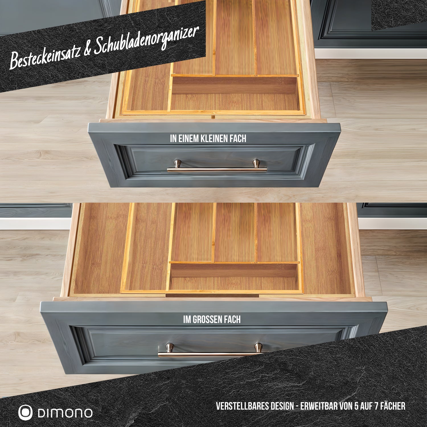 Holz Besteckeinsatz - Schubladeneinsatz Besteckkasten aus Bambus