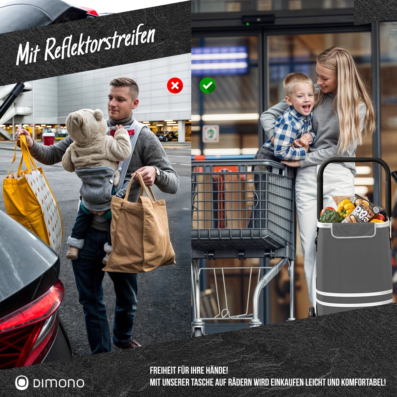 3in1 Klappbarer Einkaufstrolley, Transportwagen inkl. Kühlfach