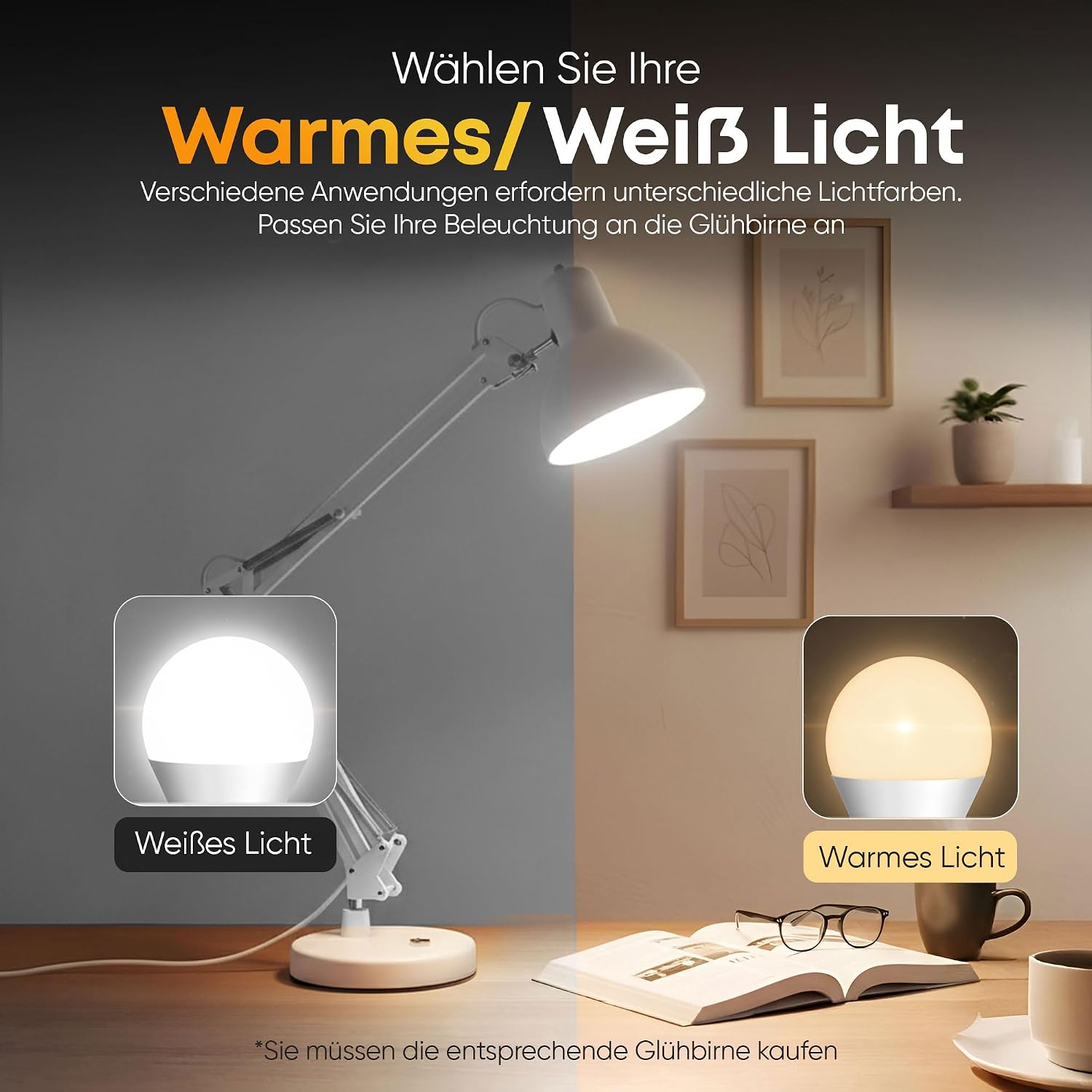 Retro Schreibtischlampe - Vintage Arbeitslampe mit Gelenk-Arm & LED