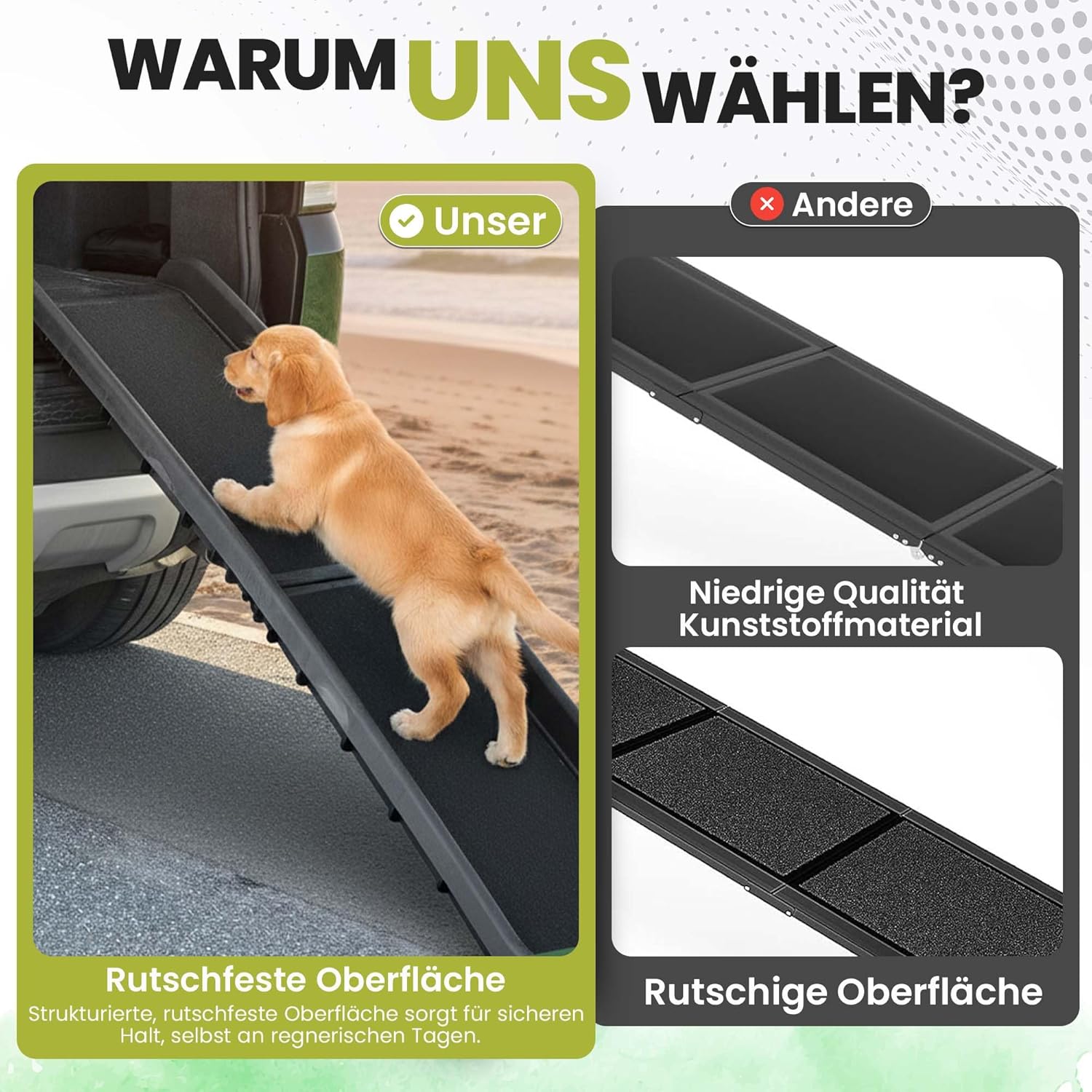 Hunderampe klappbar – Faltbare Auto-Einstiegshilfe für Hunde (90kg)