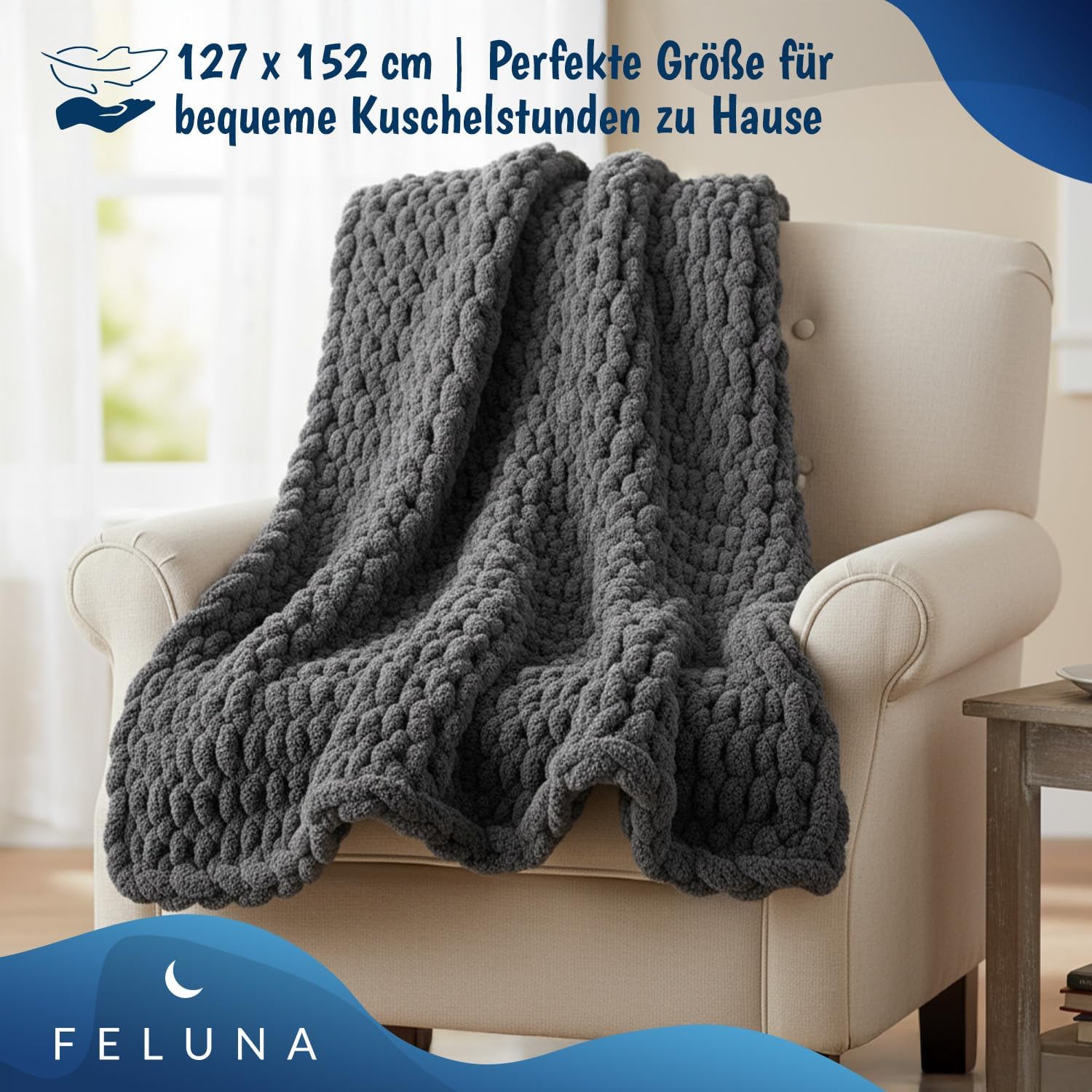 Feluna Grob gestrickte Kuscheldecke – Flauschige Wohndecke XXL