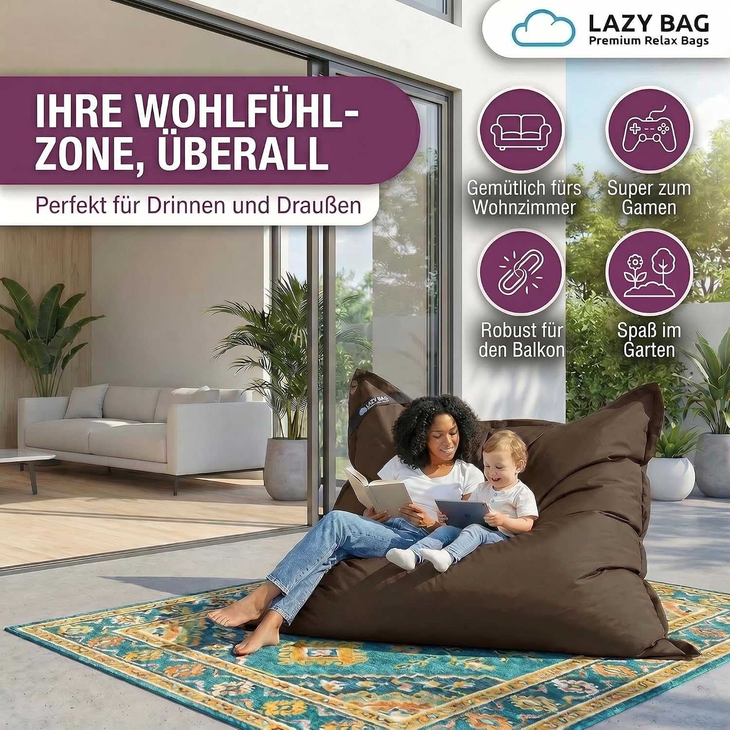 LazyBag Outdoor Sitzsack Junior – Wasserfestes Sitzkissen für Kinder