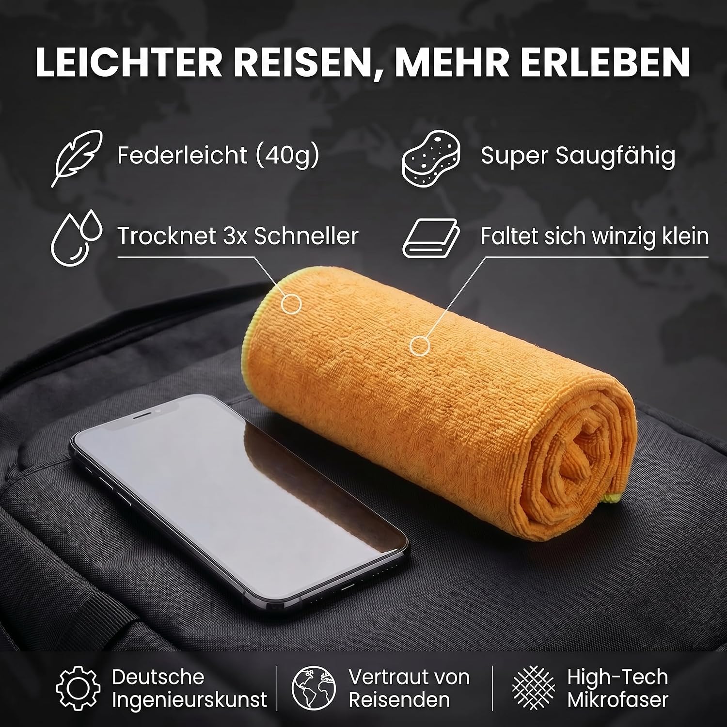 Premium Mikrofaser Reisehandtuch 80x40 cm - Schnelltrocknend & Leicht