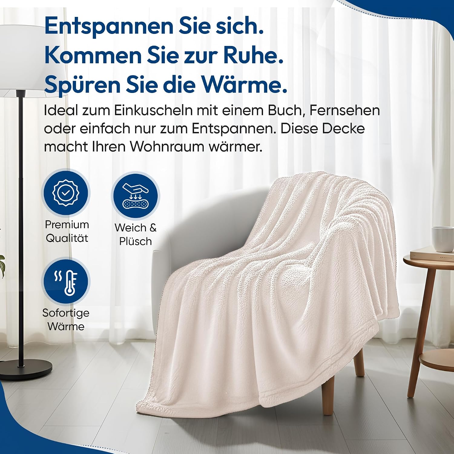 Feluna XXL Kuscheldecke 220x200 cm – Kuschelweiche Wohndecke Grau