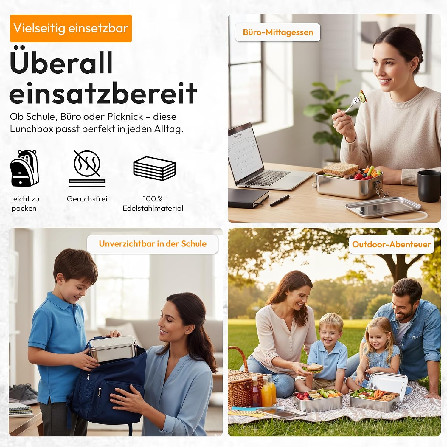 Edelstahl Lunchbox mit Baumwollbeutel – Auslaufsichere Bento-Box