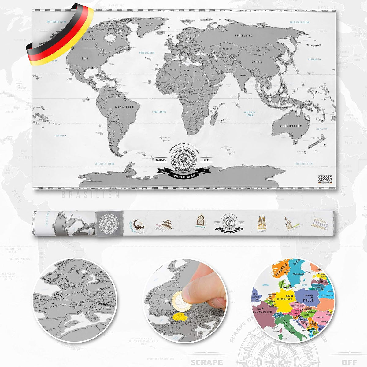 Weltkarte zum Rubbeln XXL - Gold Rubbel-Weltkarte für Reisende