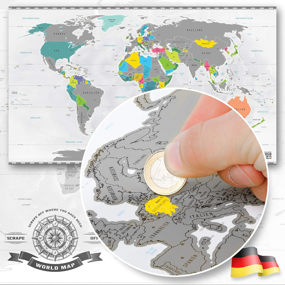 Weltkarte zum Rubbeln XXL - Gold Rubbel-Weltkarte für Reisende