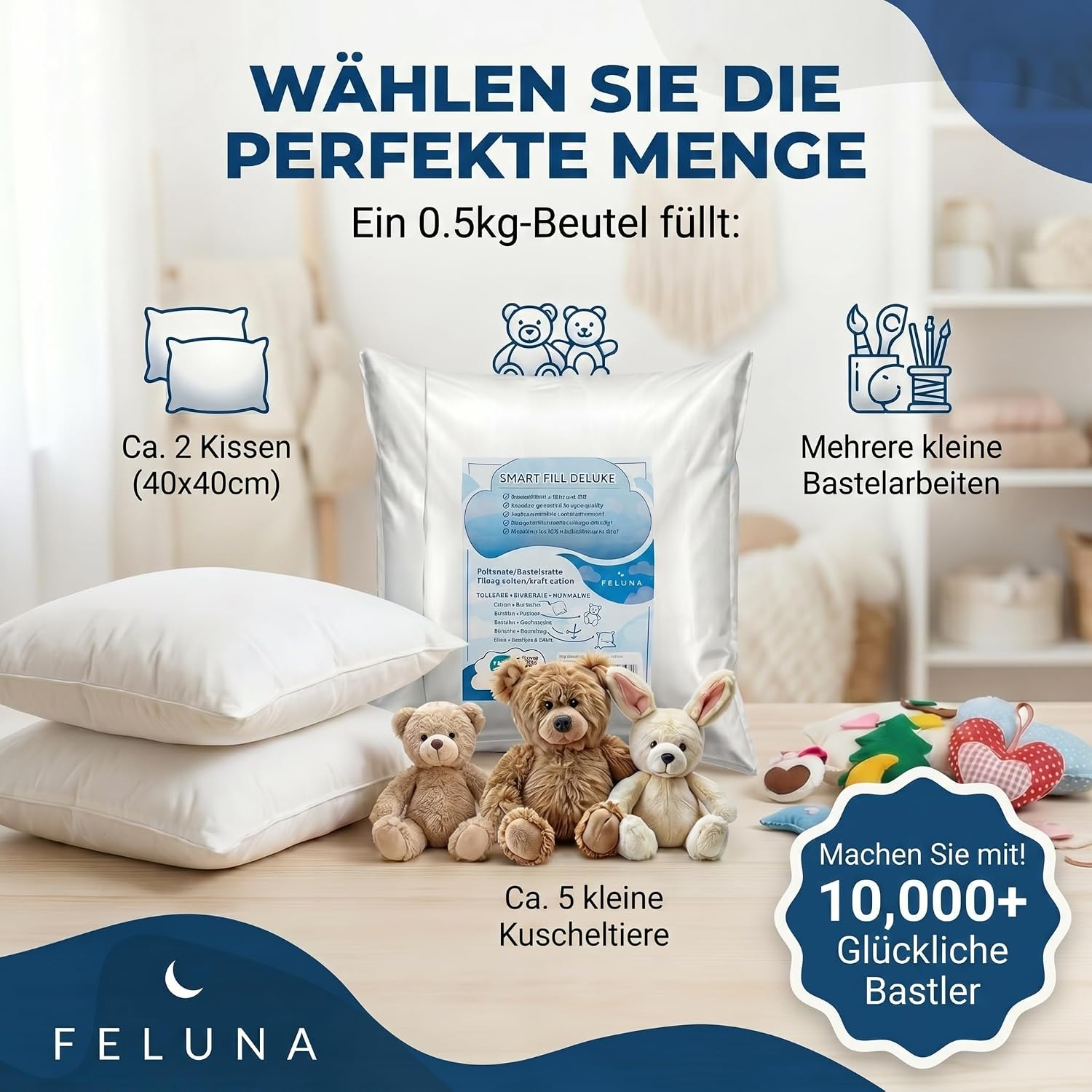 Premium Füllwatte 100% Öko-Tex Polyester für Kissen & Basteln