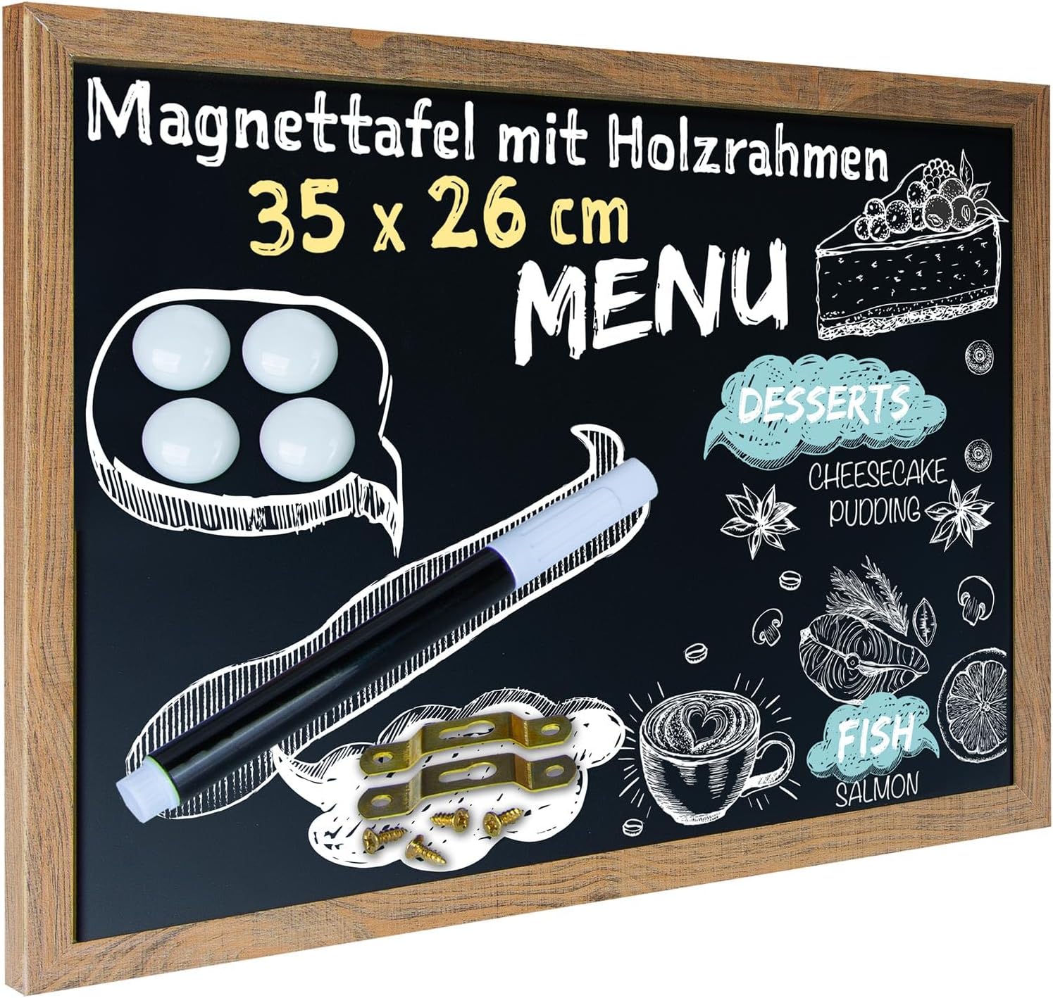 Magnetische Kreidetafel mit Holzrahmen – 26 x 35 cm – Wandtafel