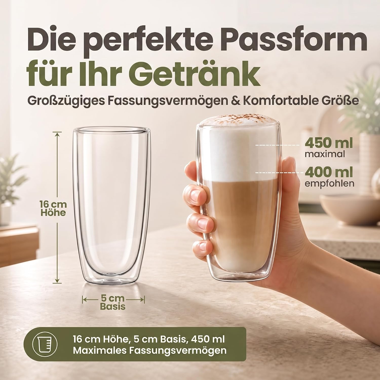 Dimono Thermo-Longdrinkglas 450ml - Doppelwandiges Isolierglas