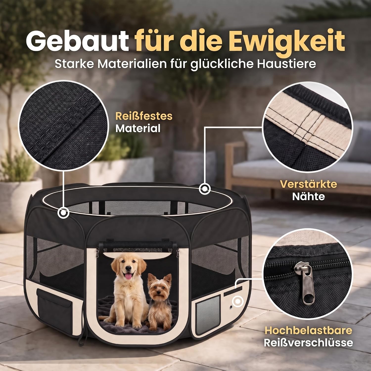 XXL Welpenlaufstall - Faltbares Hundegehege für Innen & Außen