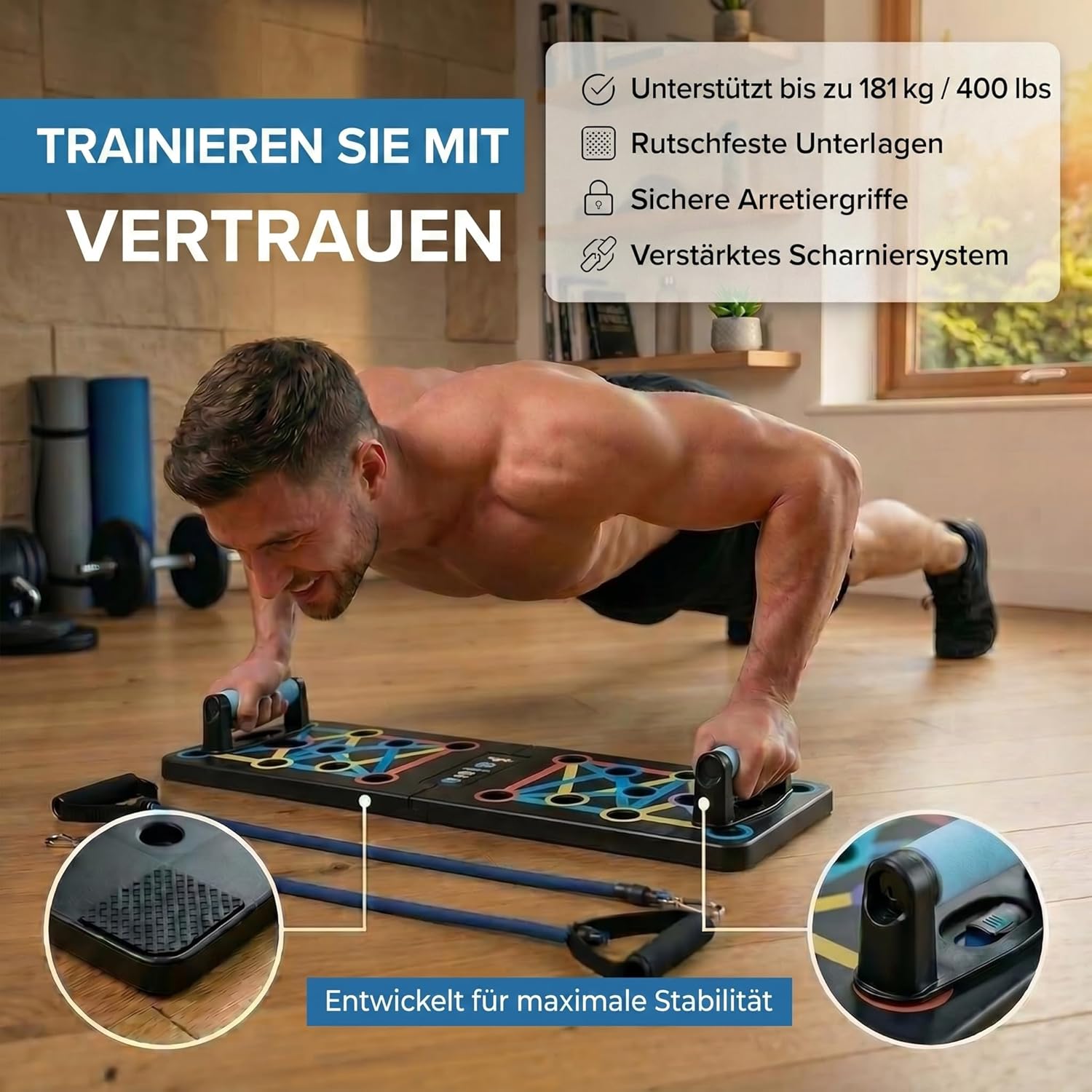 20in1 Liegestütze-Brett Elite - Faltbares Push-Up Board mit Bändern