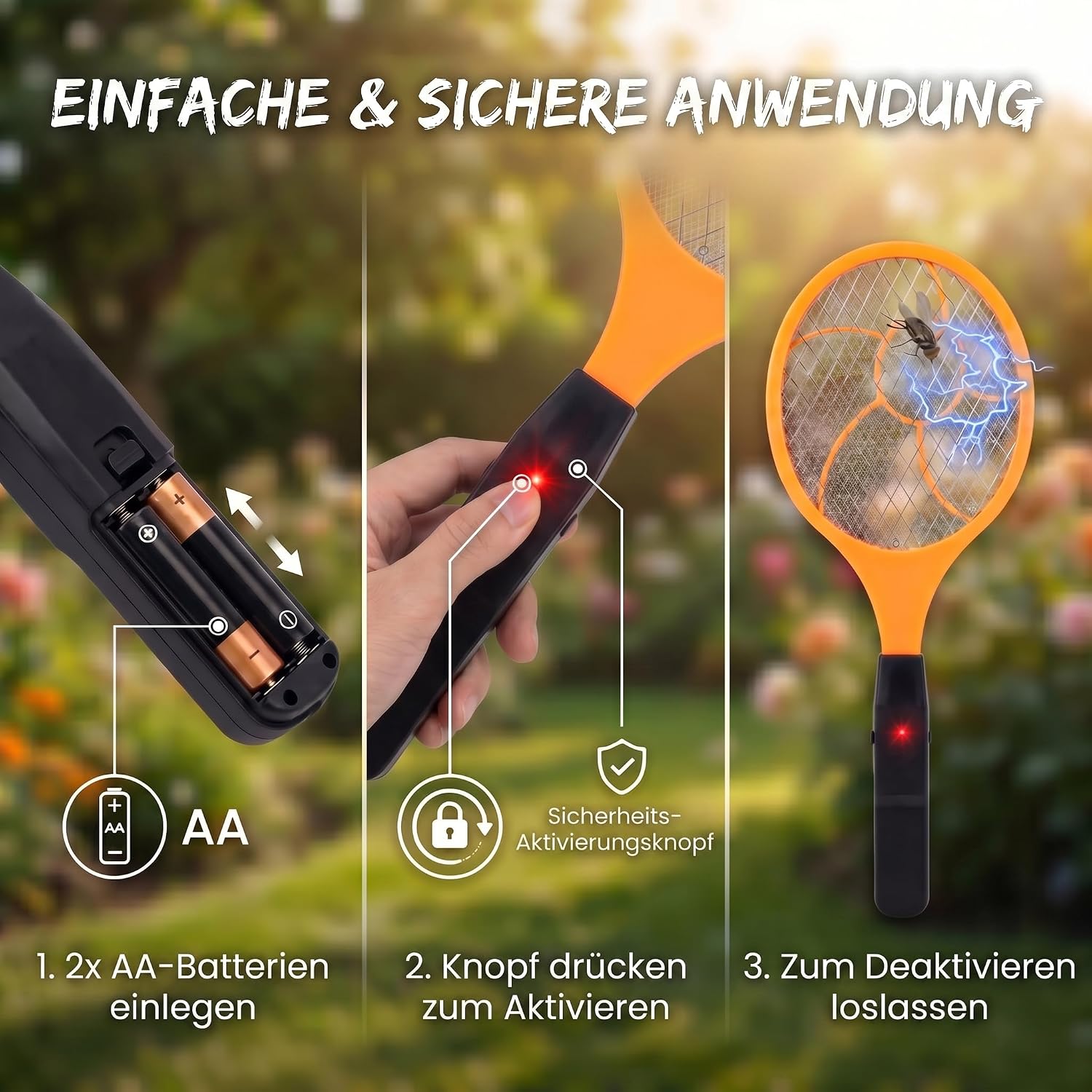 Elektrische Fliegenklatsche 3er Set - Insektenvernichter für Zuhause
