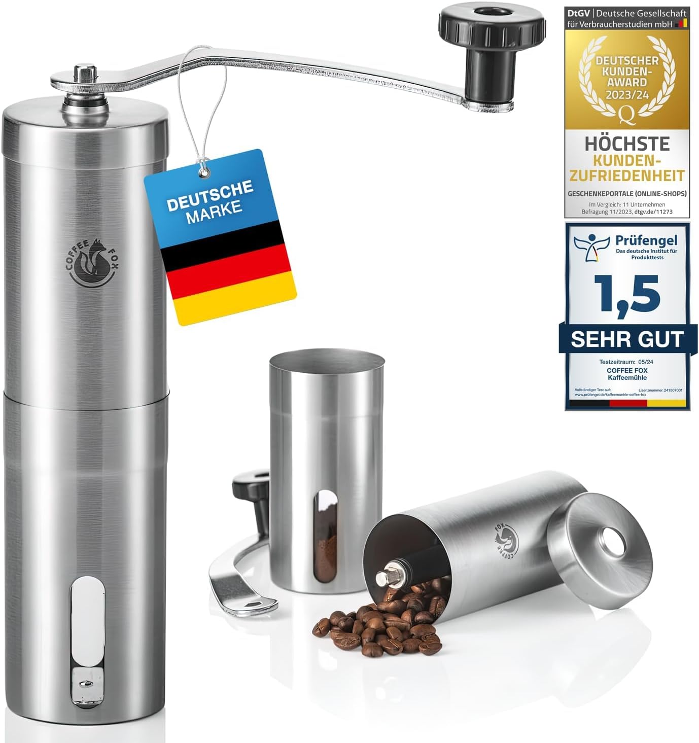 Manuelle Edelstahl-Kaffeemühle – Stufenloses Keramik-Mahlwerk